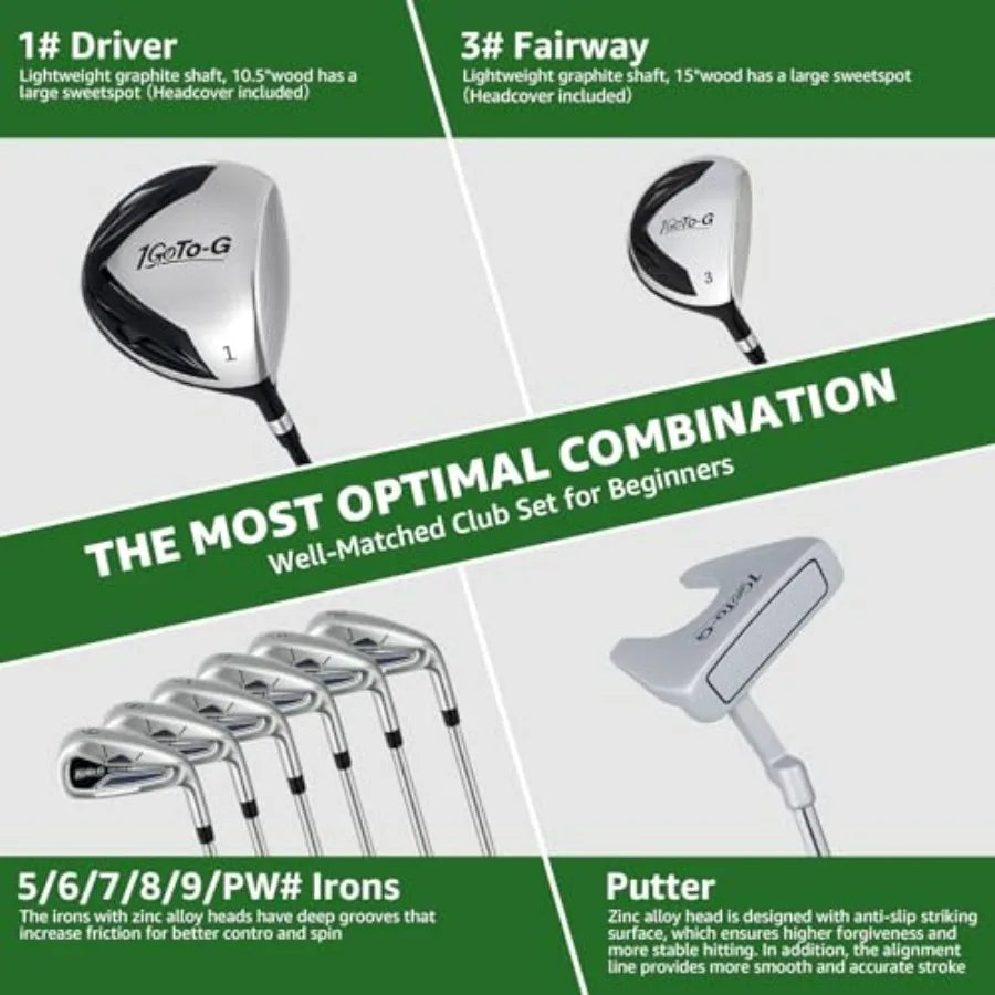 Golf Clubs Set for Men, Complete Mens Golf Clubs Full Set Right Handed Includes Stand Bag with Rain Hood, 1#Driver 3#Wood 5# 6#