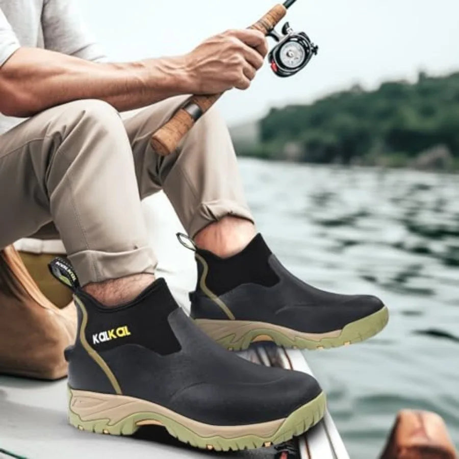 Kalkal Men's Rubber Boots, Waterproof Ankle Rain Boots, Insulated Working Booties with Comfortable Sports Sole, Outdoor Mud Boo