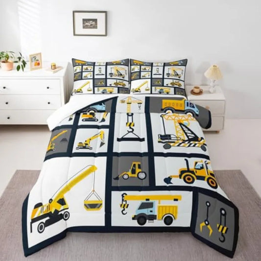 Boys Construction Truck Duvet Cover Set With Excavator Design