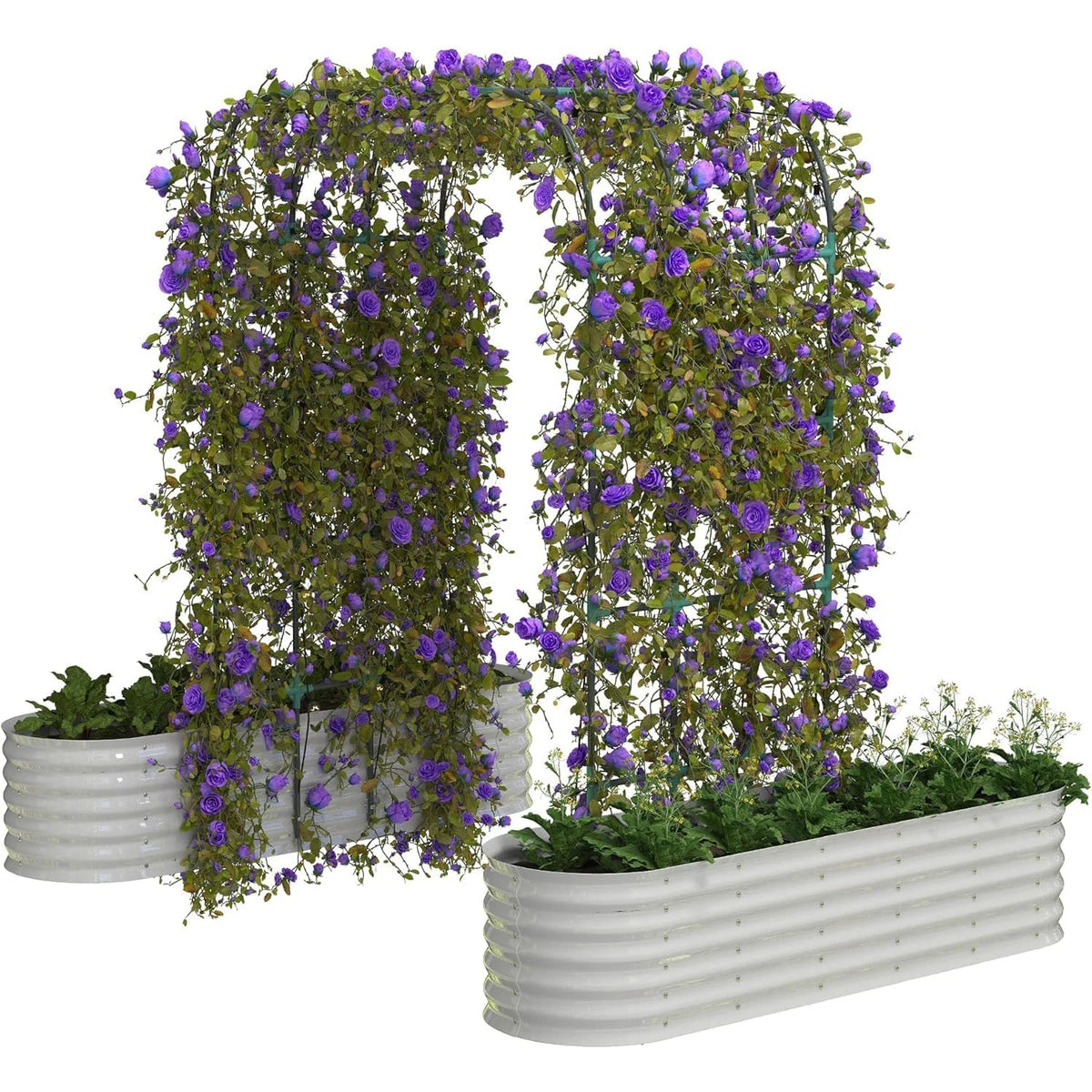 HiMISS Galvanized Raised Garden Bed With Arch Trellis For Plants