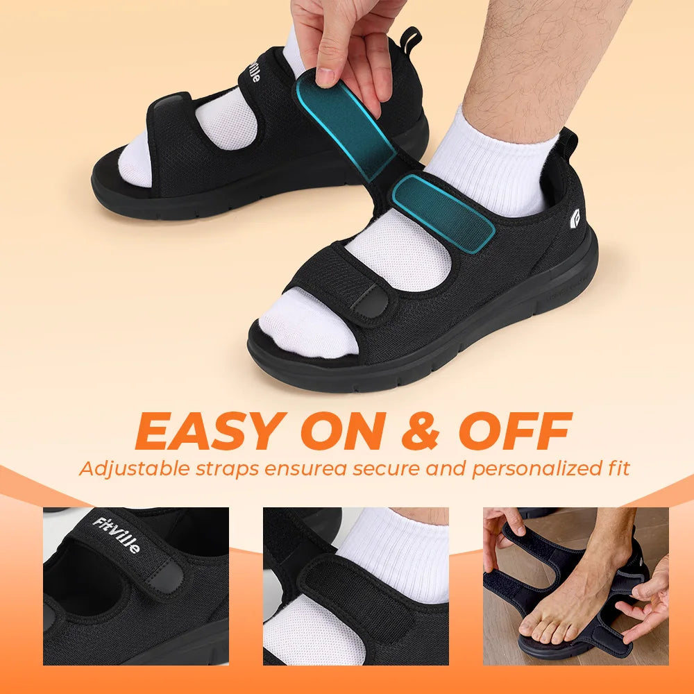 Fittington Men‘s Diabetic Sandals Wide Width with Arch Support Men Diabetic Shoes Adjustable For  Feet Foot Pain Relief Plantar