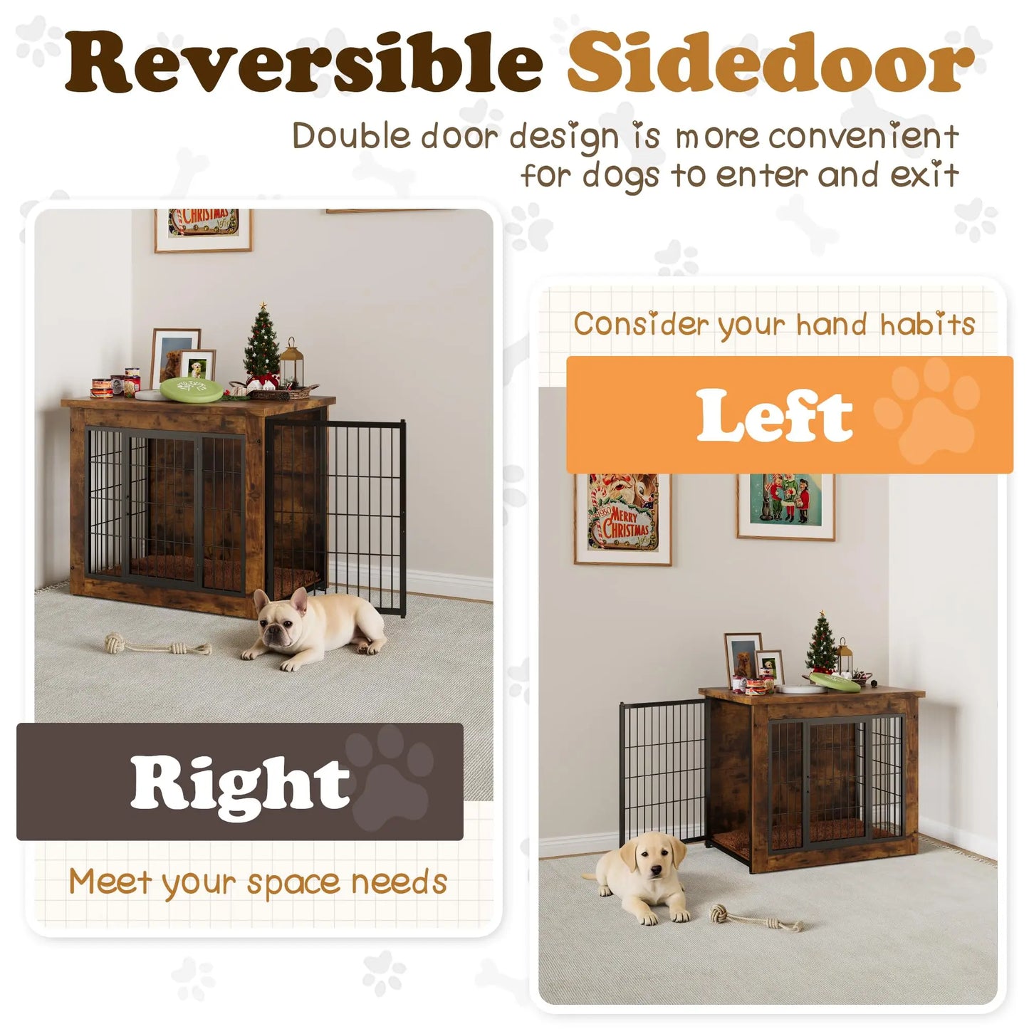 Wooden Dog Crate Side Table Kennel With Double Door