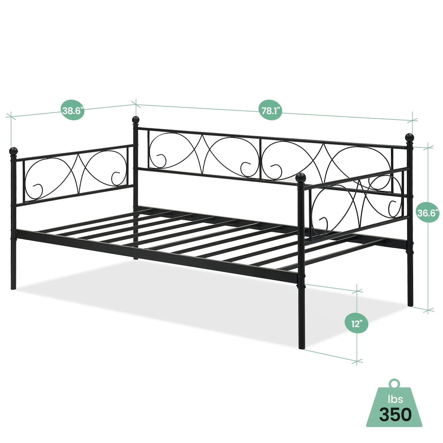 StudysetCN Daybed Frame With Heavy Duty Metal Slats Mattress Foundation