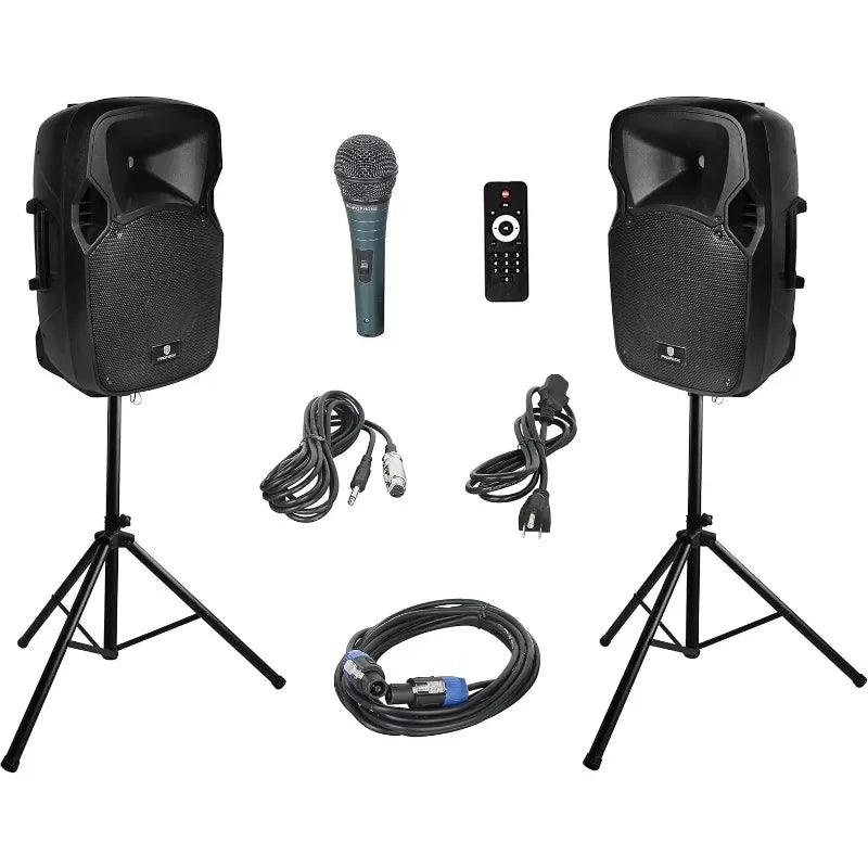 HOT SELLIG QUALITY Party 12 12-Inch 1000 Watts 2-Way Powered PA Speaker System Combo Set With Bluetooth/USB Drive Read Function