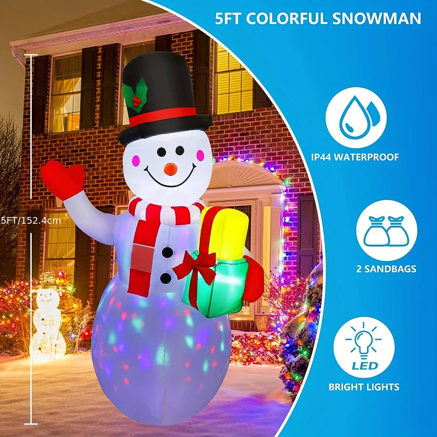 Christmas Inflatable Snowman with Built In LED Light