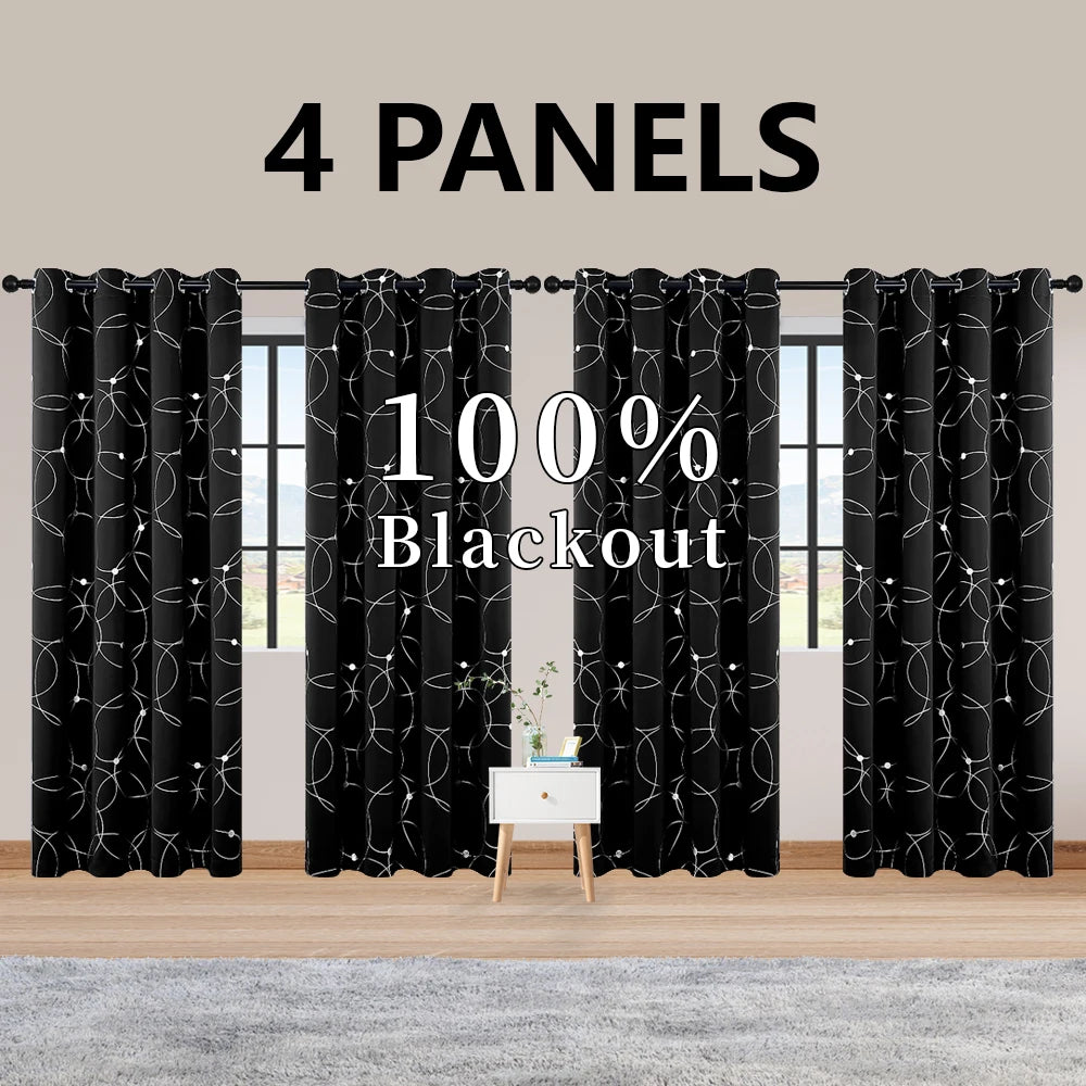 Blackout Curtains With Circle And Dot Foil Print