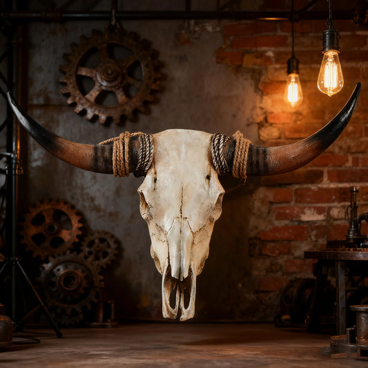 2025 New Arrival: Rustic Style Bull Skull, Large Longhorn Bull Skull, Handmade Western Decor, Wall Art for Men's Spaces