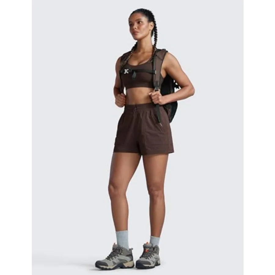 CRZ YOGA High Waisted Hiking Shorts for Women 3" - Water Resistant Cargo for Athletic Travel Outdoor with Zip Pockets