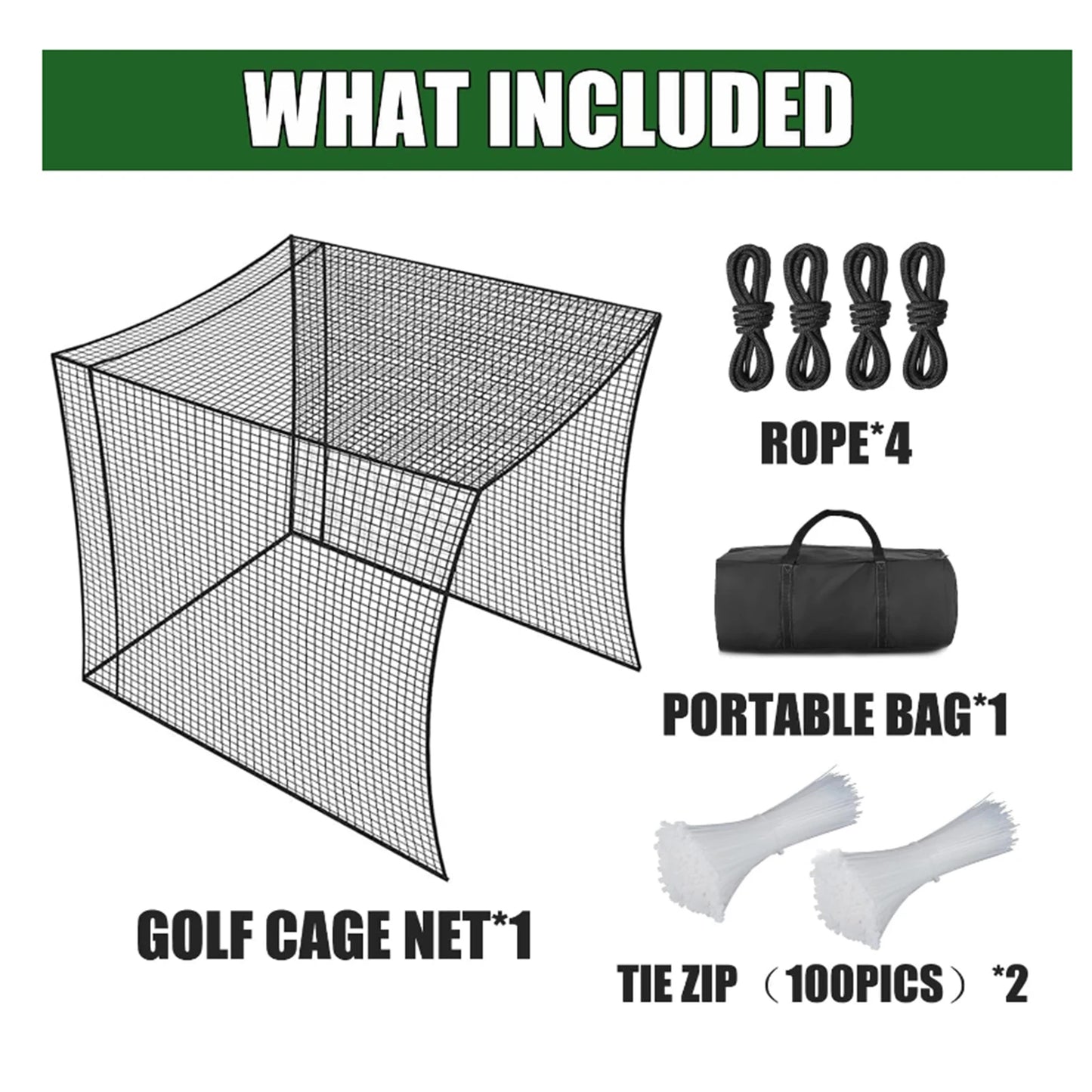 Golf Cage Net | Foldable Ball Netting 10X10X10Ft | Portable Baseball Batting Cage, Wear-Resistant Training Simulators | for Indoor or Outdoor Use