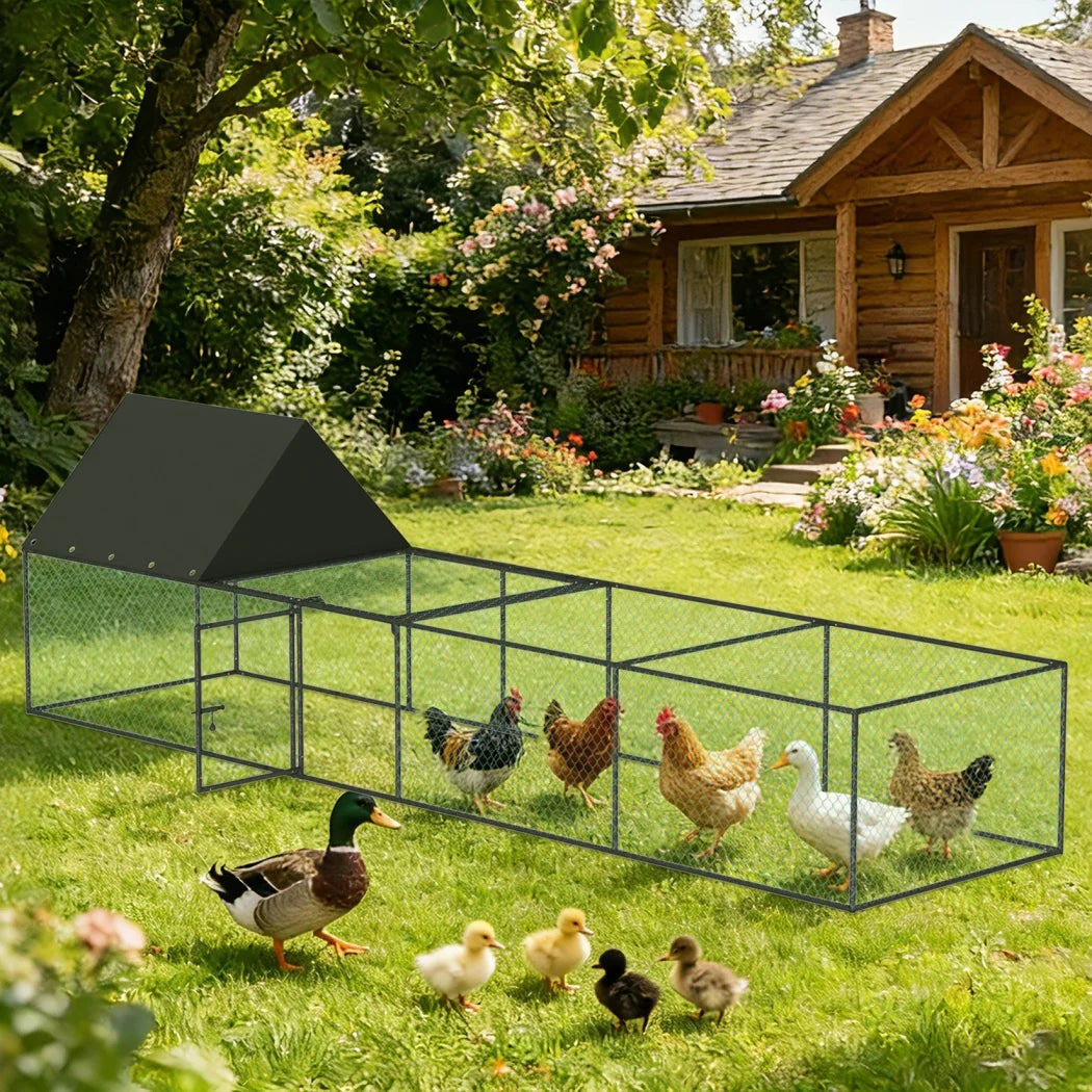 Large Chicken Coop Cage Outdoor Hen Poultry Cage Run Pen Fence Duck House with Nylon Netting Rabbit Hutch Run Nest Pet Cage