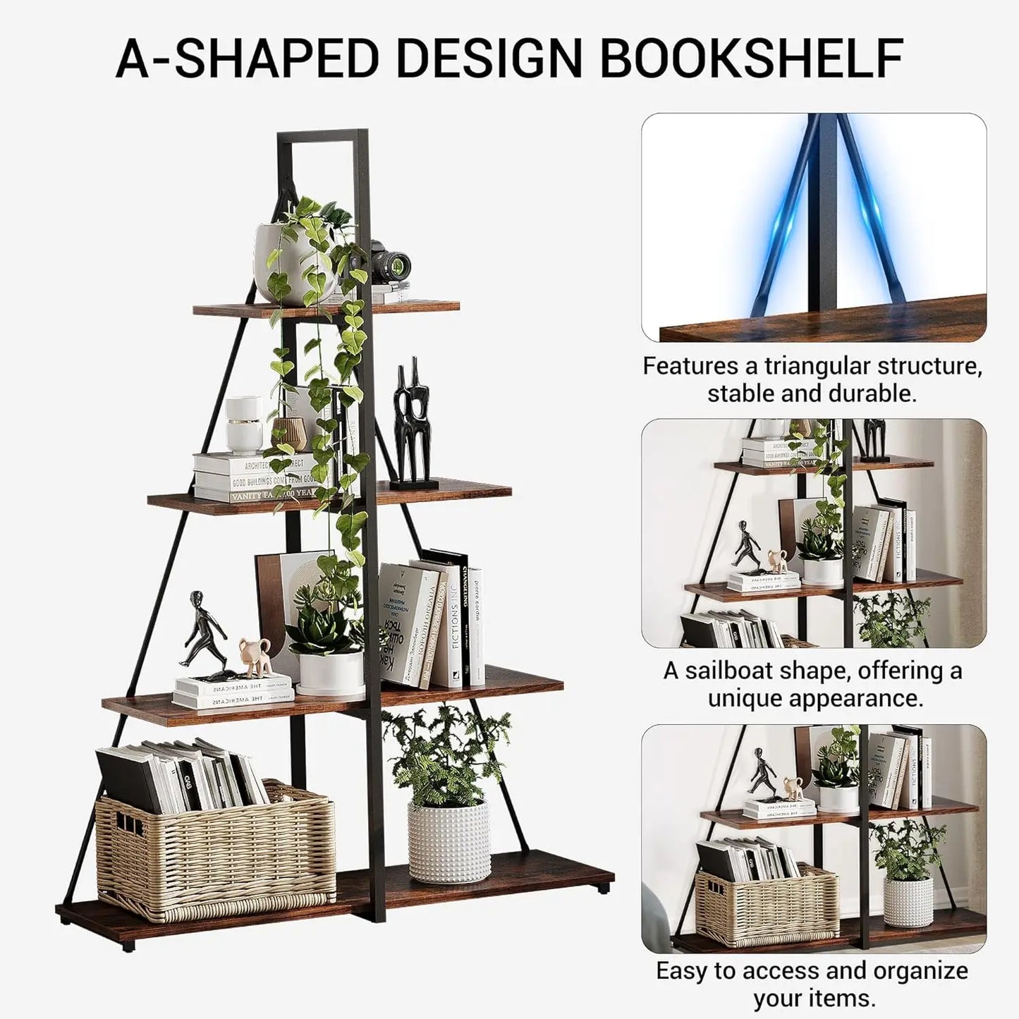Twister.Ck Steel Frame 4 Tier A-Frame Ladder Shelf