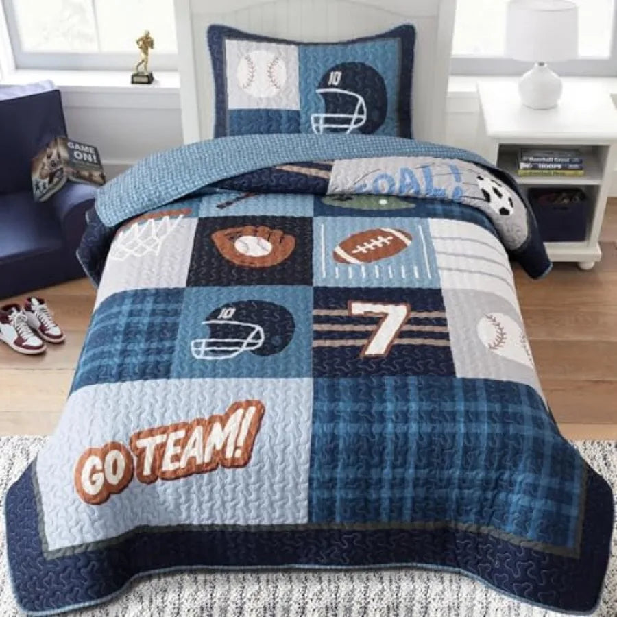 Sports Quilt Set And Shams For Boys