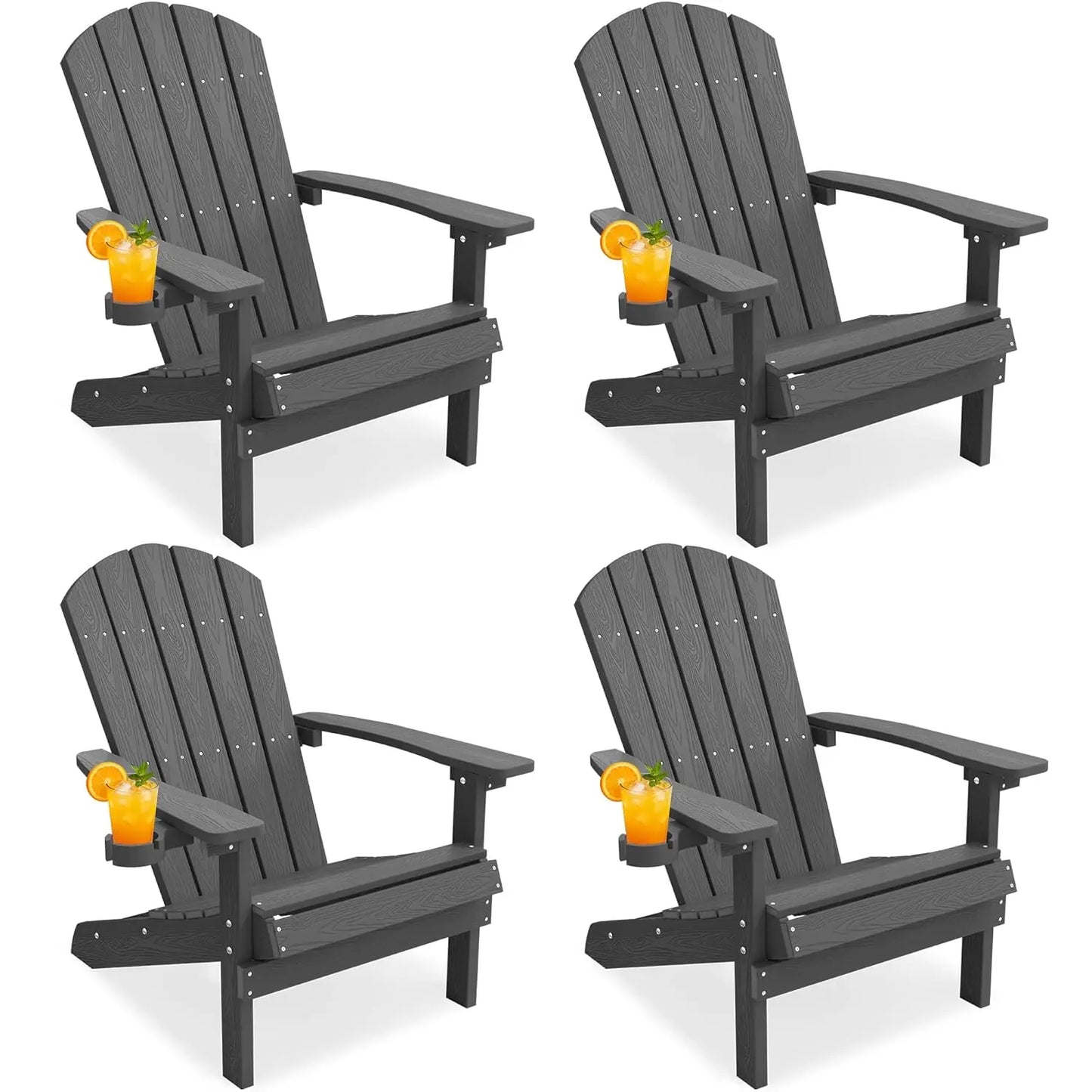 Adirondack Chairs Set of 4 Plastic Weather Resistant-Grey, Modern Poly Lumber Outdoor Chairs Like Real Wood, Widely, Customized