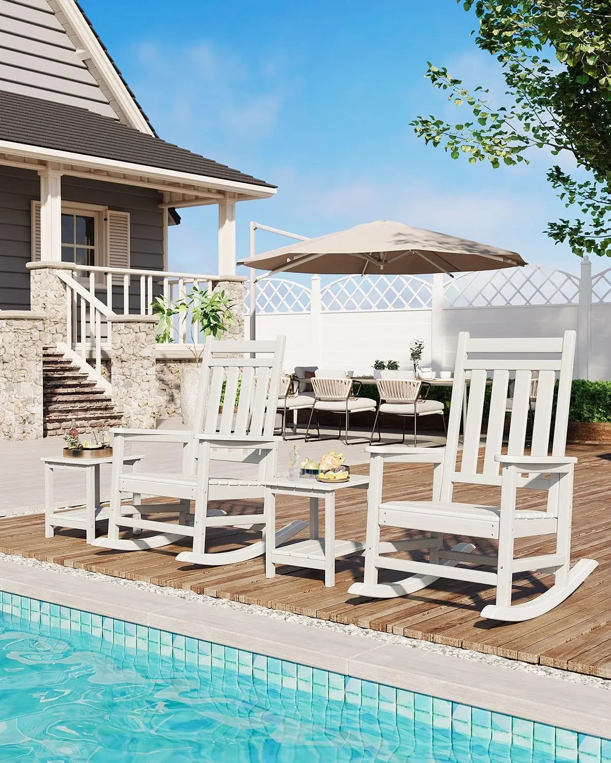 Garvee Outdoor Rocking Chairs Set With Side Table Patio