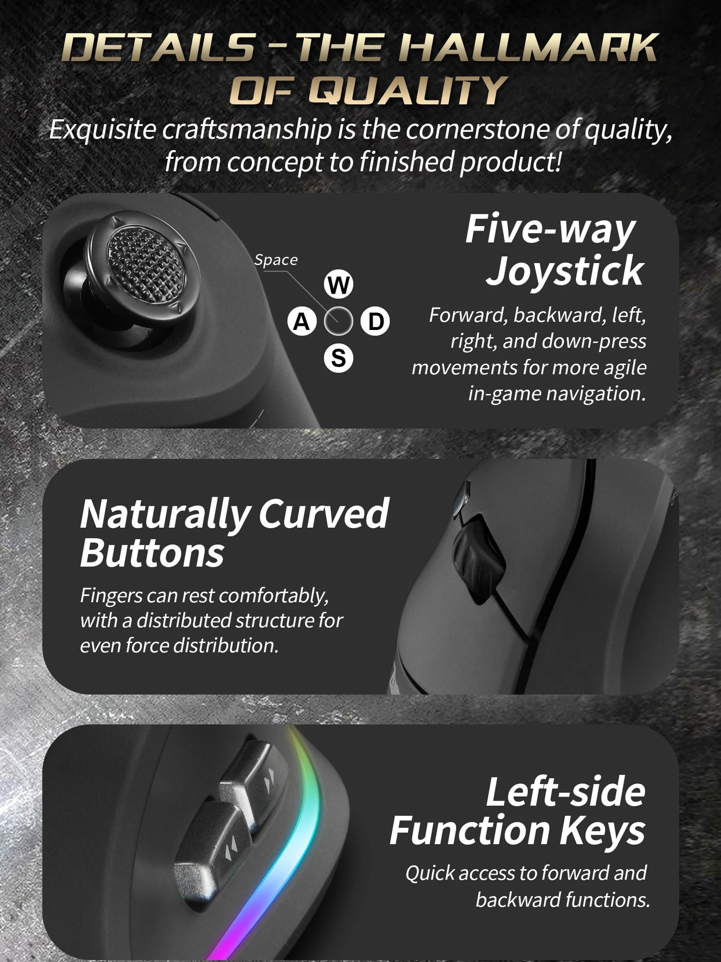Backlit Vertical Ergonomic Mouse 2.4G Wireless Mouse with Joystick Programming Game Mouse 24000DPI Wired Mice