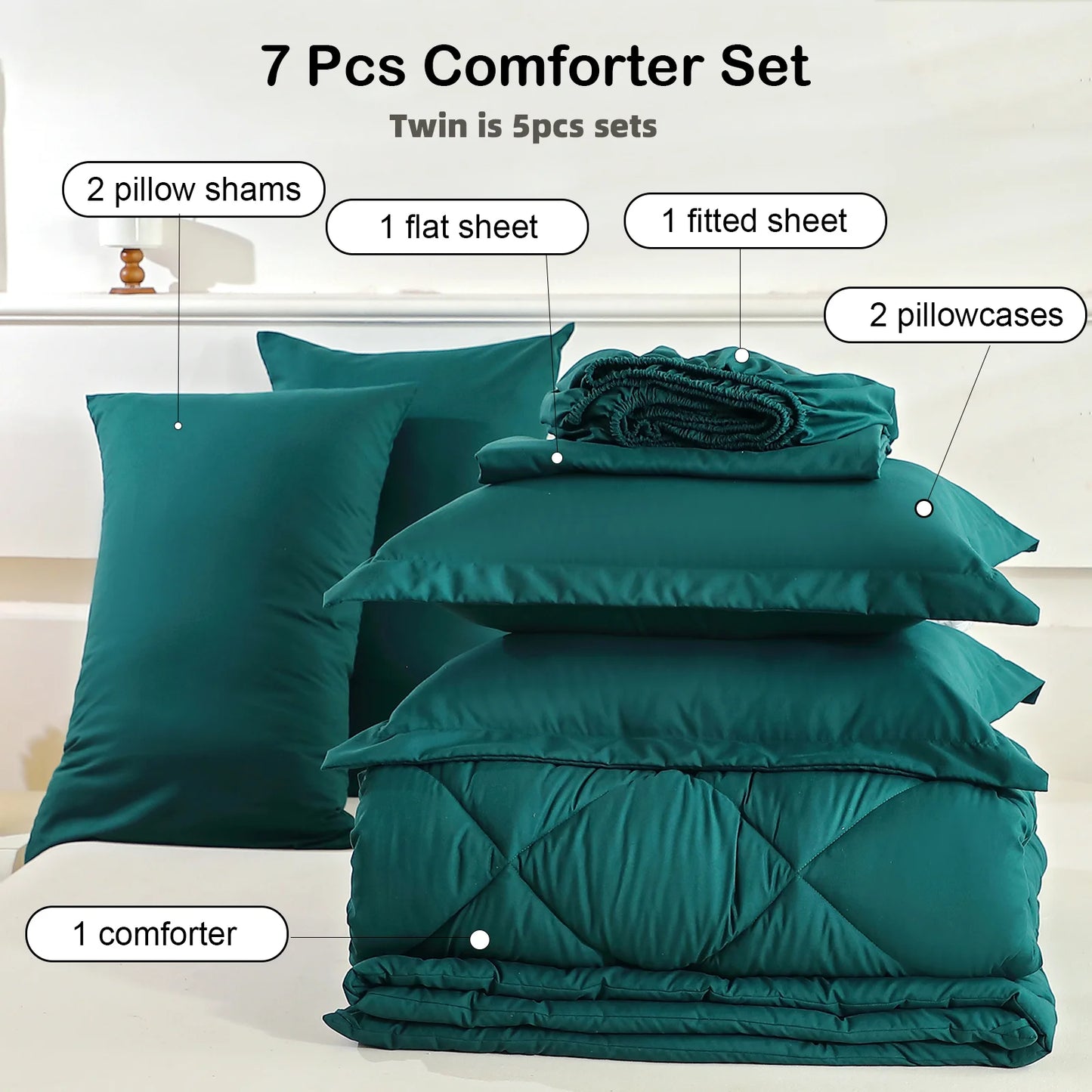 EasYum Brushed Polyester Quilted Bedding Comforter Sheet Set