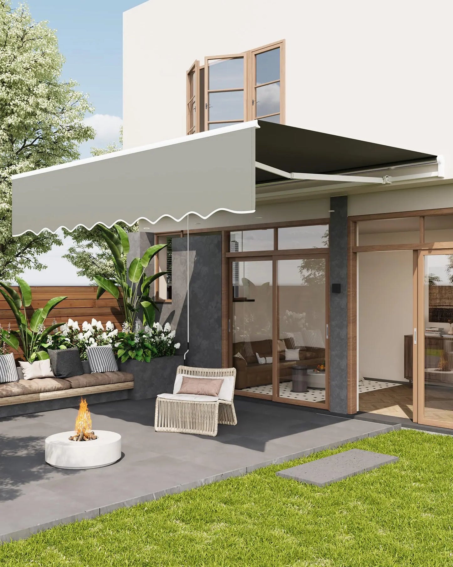 10x8Ft/13x10Ft Manual Retractable Patio Awning, Heavy Duty Aluminum Frame With Waterproof & UV Protection Fabric For Deck Porch