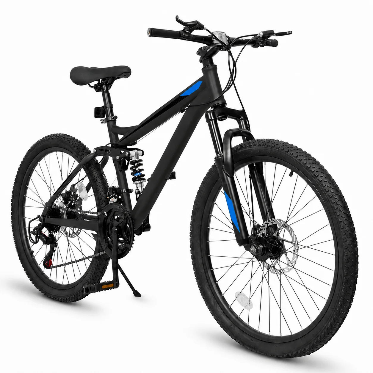 24/26/27.5 Inch Full Suspension Mountain Bike 21-Speed Mechanical Disc Brakes Suitable for Men and Women, Youth Bicycles Easy to Assemble
