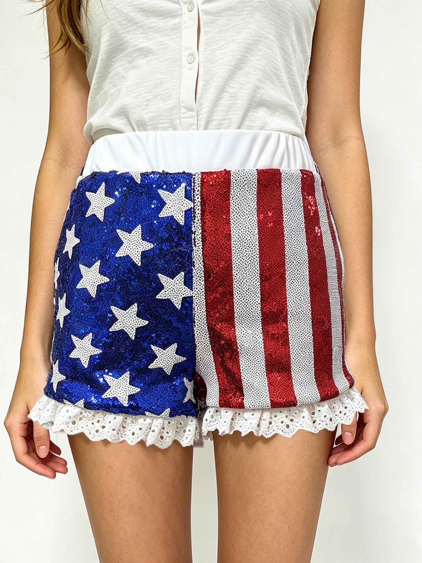 Women s Patriotic American Flag Print Denim Shorts High Waist Frayed Hem Distressed Jean Shorts for Summer Beach Party Casual