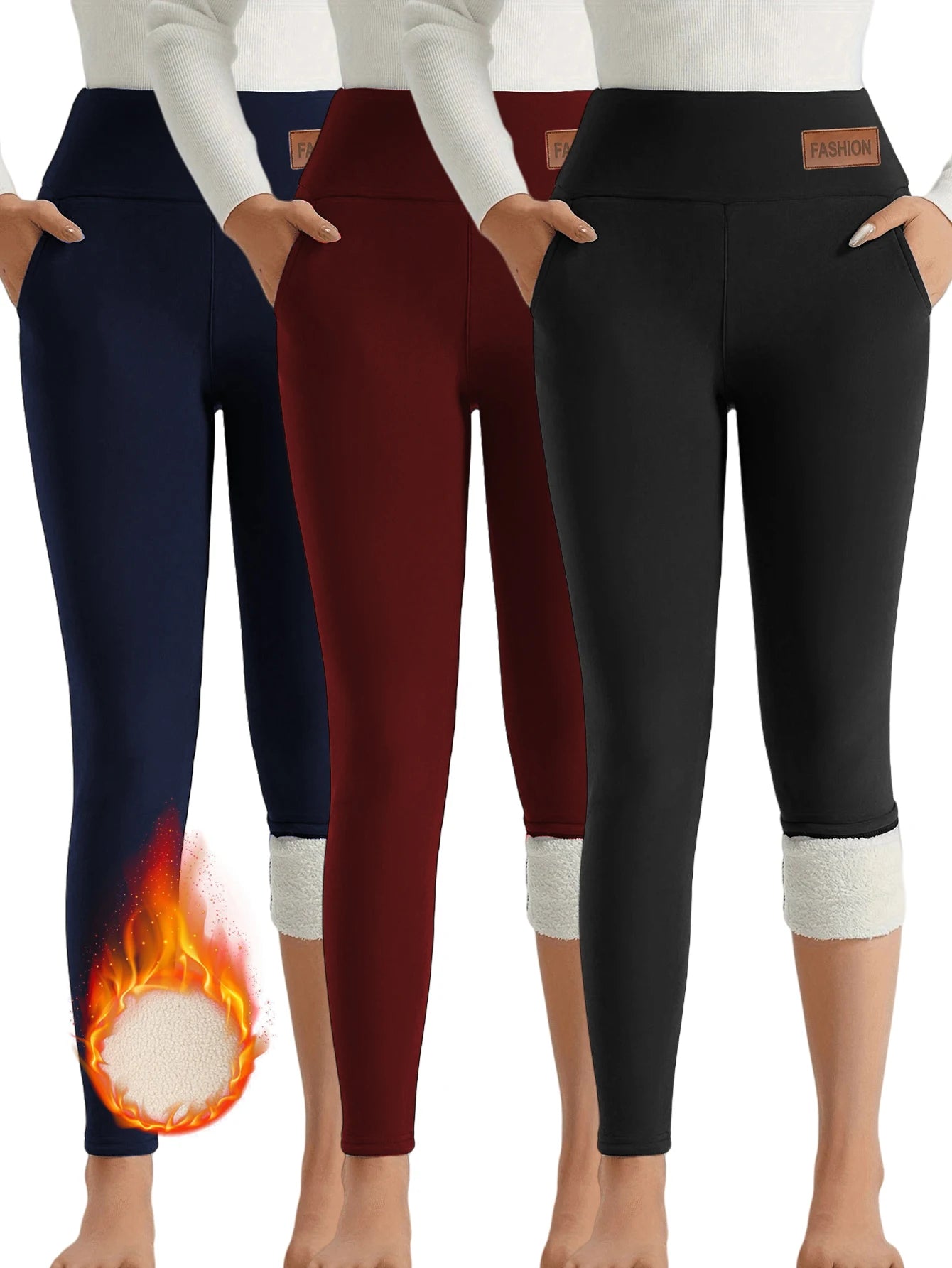 Three Pack Fleece Lined High Waist Thermal Leggings For Women