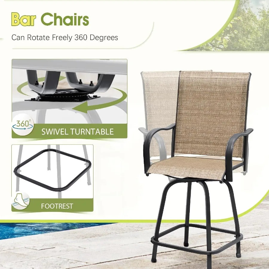 Outdoor Patio Swivel Bar Set With Bamboo Seats And Metal Frame