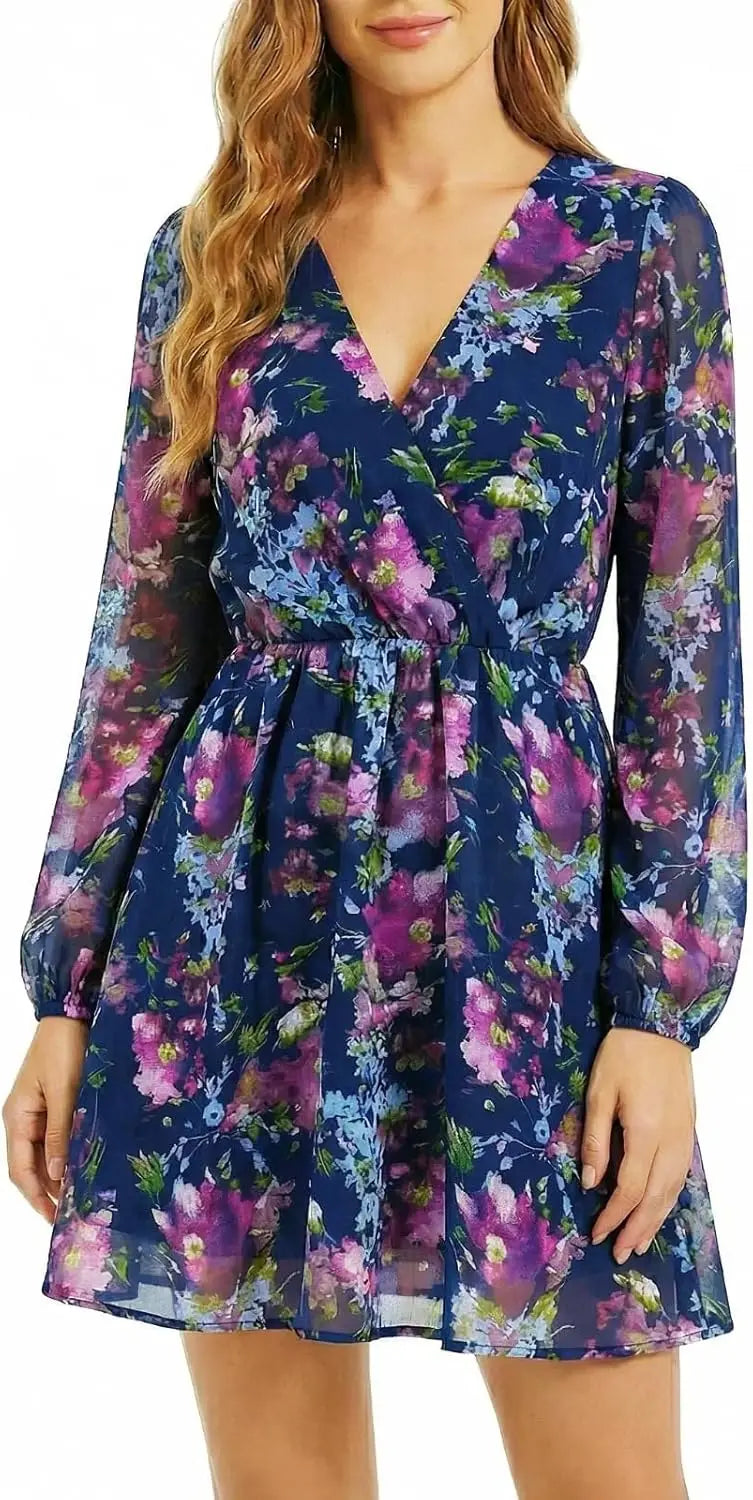 Women's Elegant V Neck Chiffon Dress For Spring Party Wear