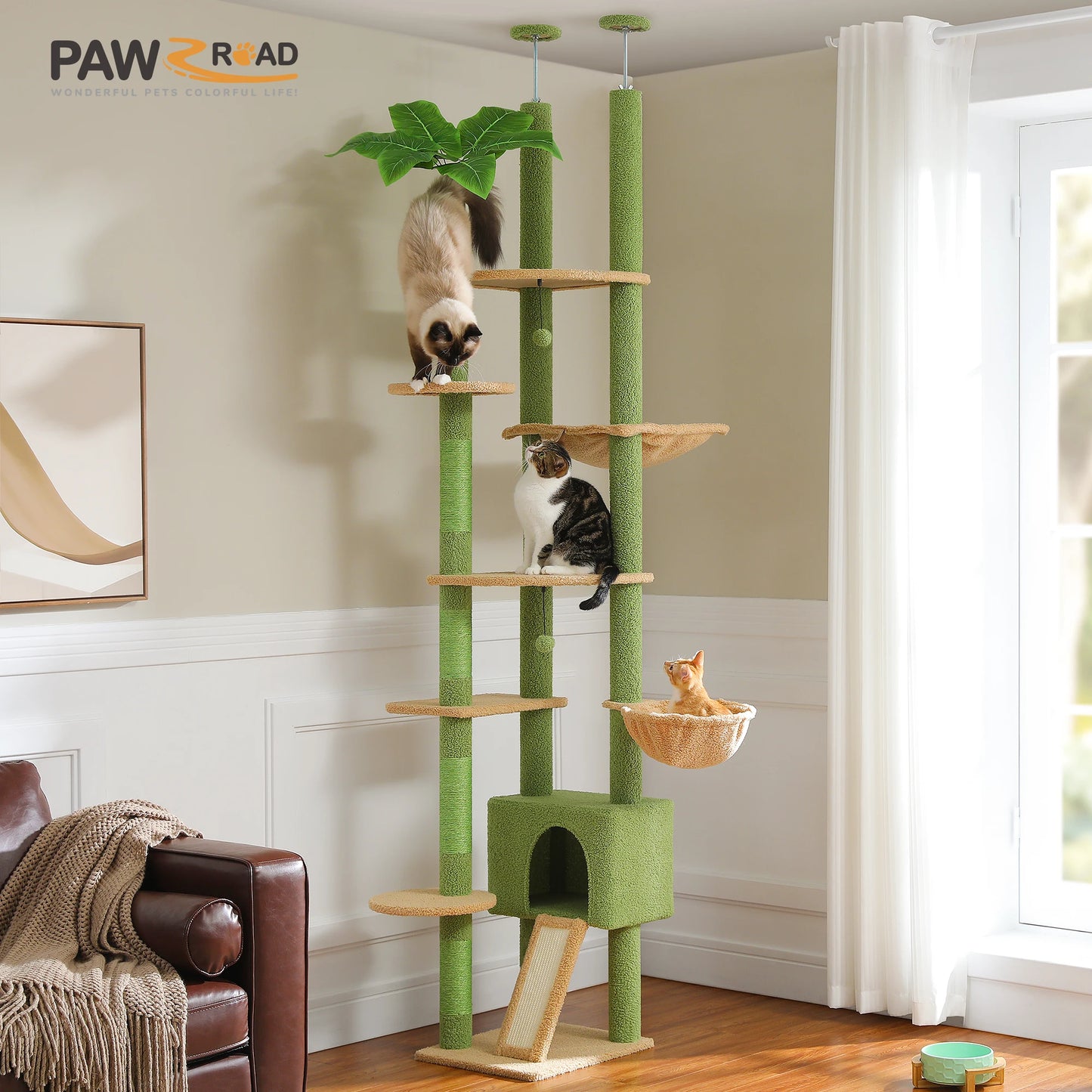 PAWZ Road Floor To Ceiling Cat Tree With Adjustable Height