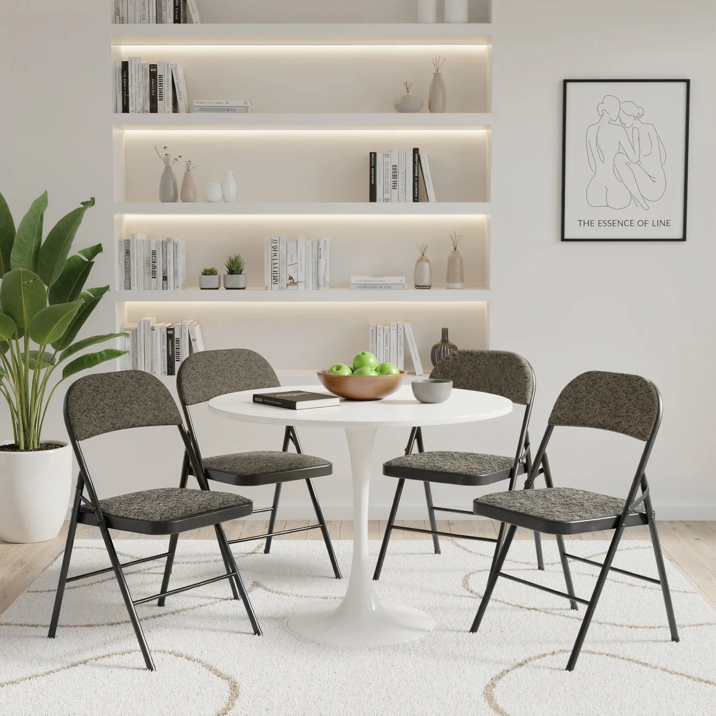 MCQ 4 Pack Foldable Fabric Padded Cushion Office Chair Ergonomic Metal Frame Soft Cushion Lumbar Support Heavy Capacity 330LB For Home Office﻿