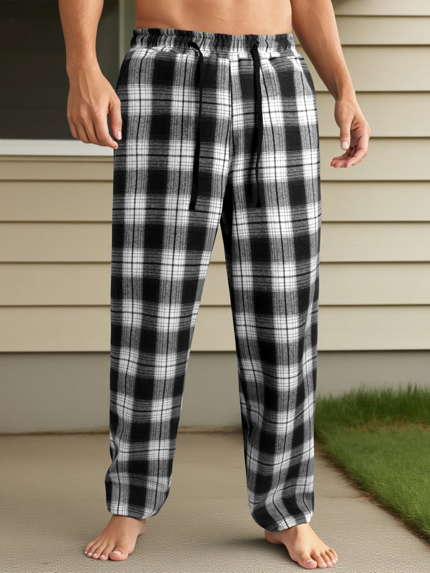 Guangdong CN Stylish Checkered Mens Lounge Pants With Drawstring