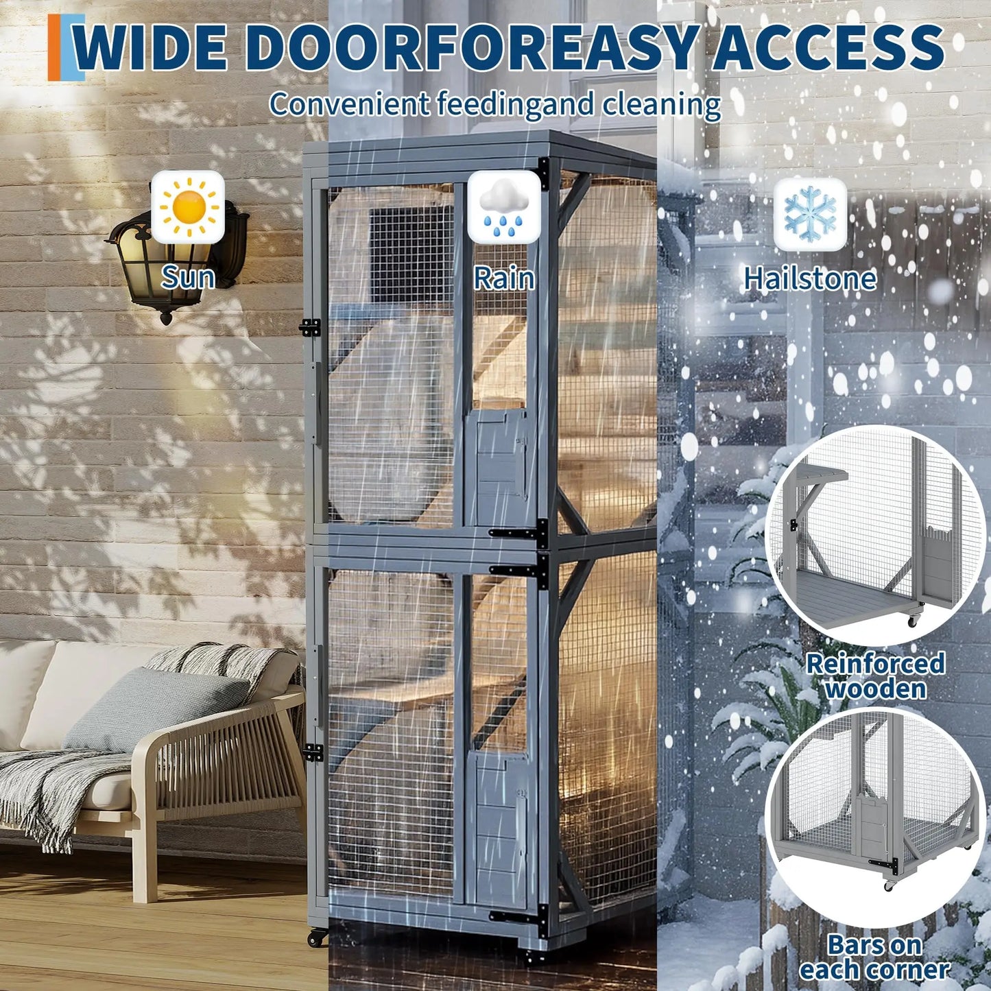 HiMISSCatio Catio Outdoor Enclosure With Lockable Wheels Weatherproof