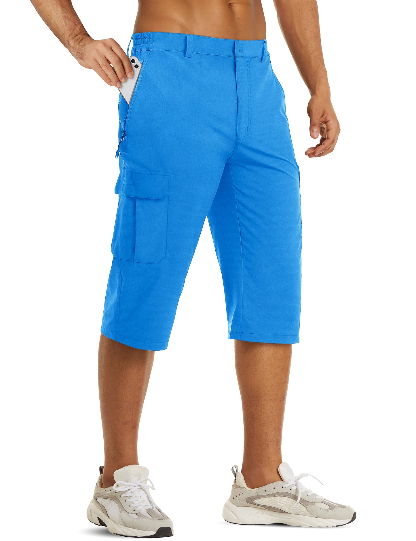Mens Summer Quick Dry 3/4 Capri Pants Casual Multi-Pockets Lightweight Shorts Outdoor Hiking Cargo Nylon Pants Workout