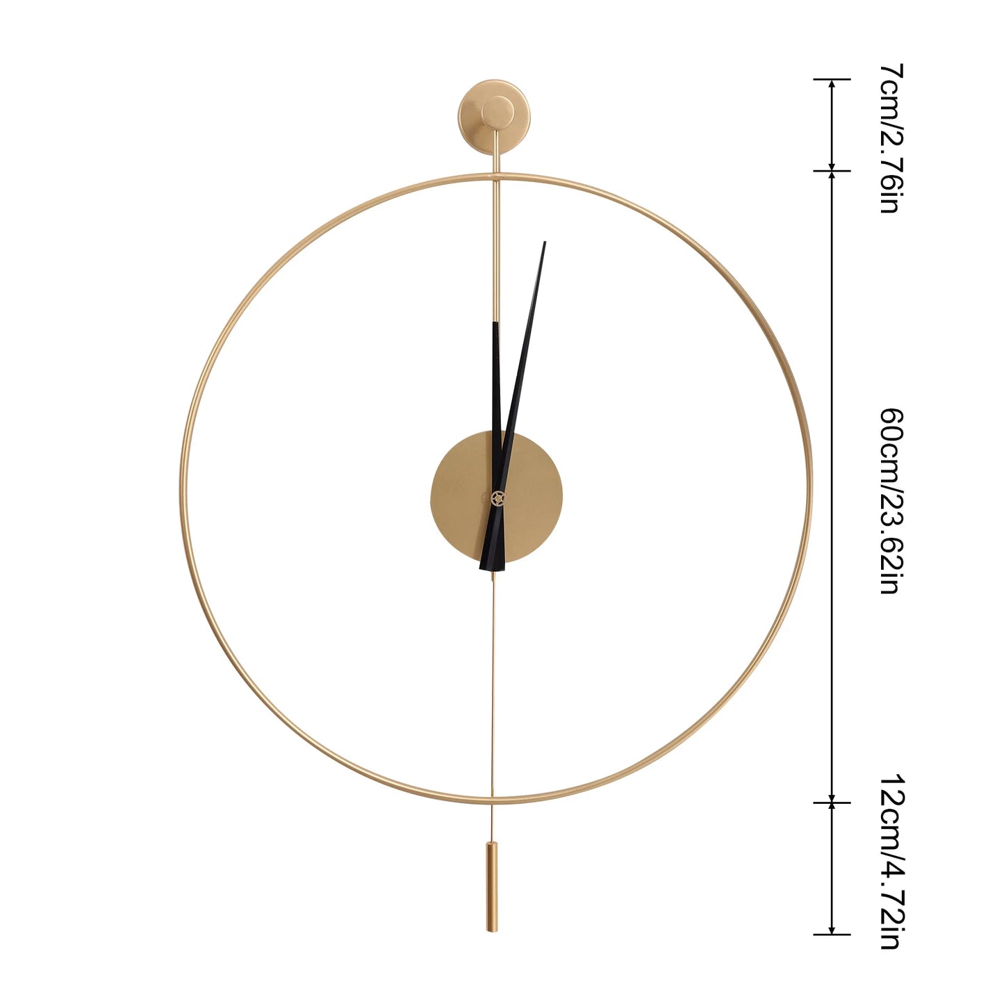 Gold Metal 60cm Swing Wall Clock Silent Sweep Second with Pendulum Modern Minimalist Decorative Wall Clock