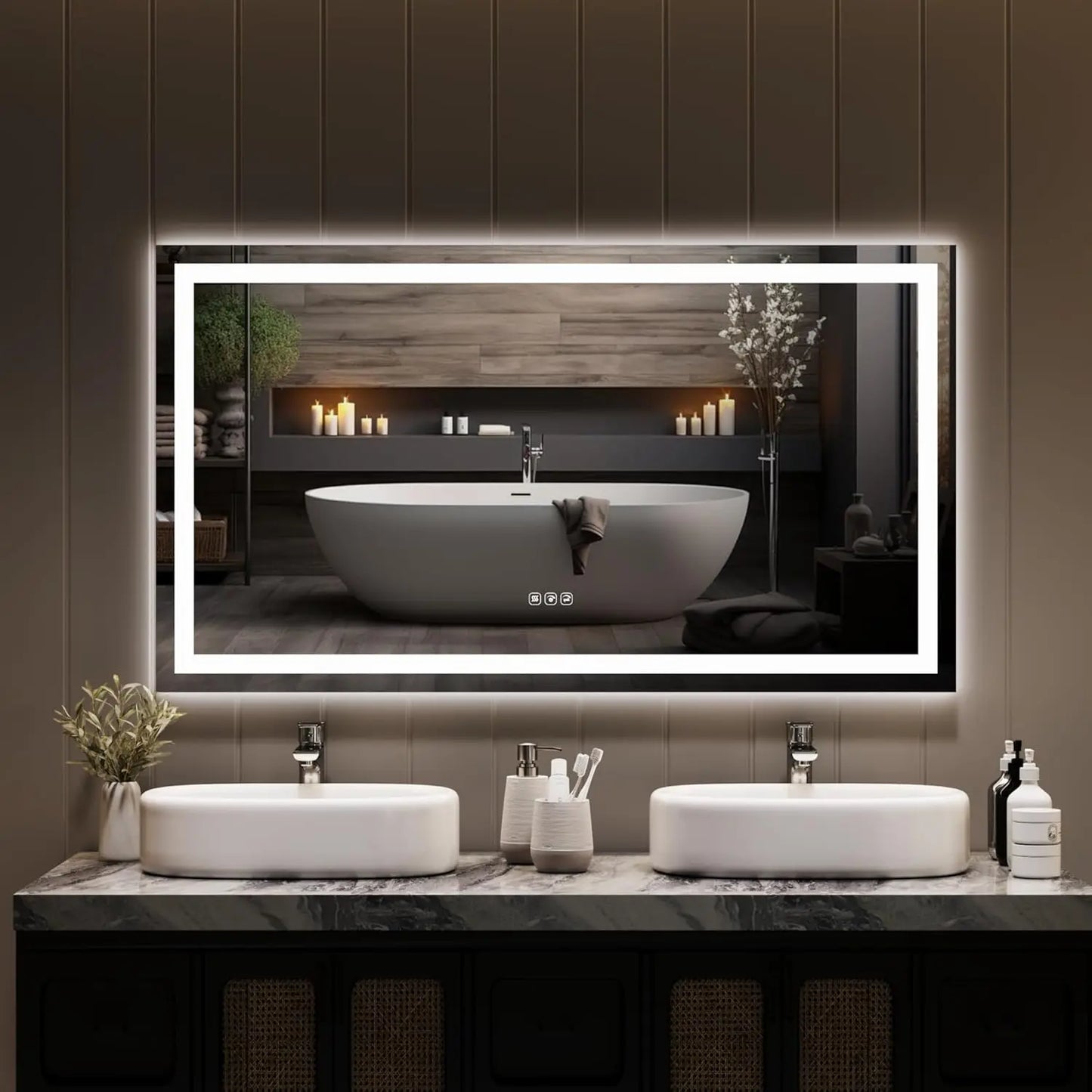 Twister.CK Frameless LED Bathroom Mirror Anti Fog Dimmable Wall Mount