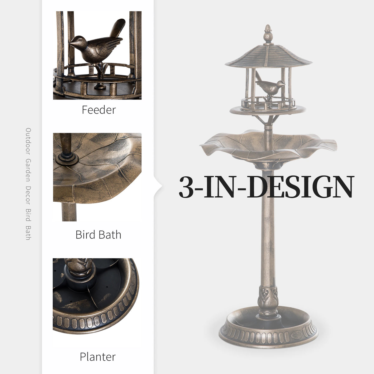 Outsunny 3 In 1 Outdoor Resin Bird Bath Feeder Planter