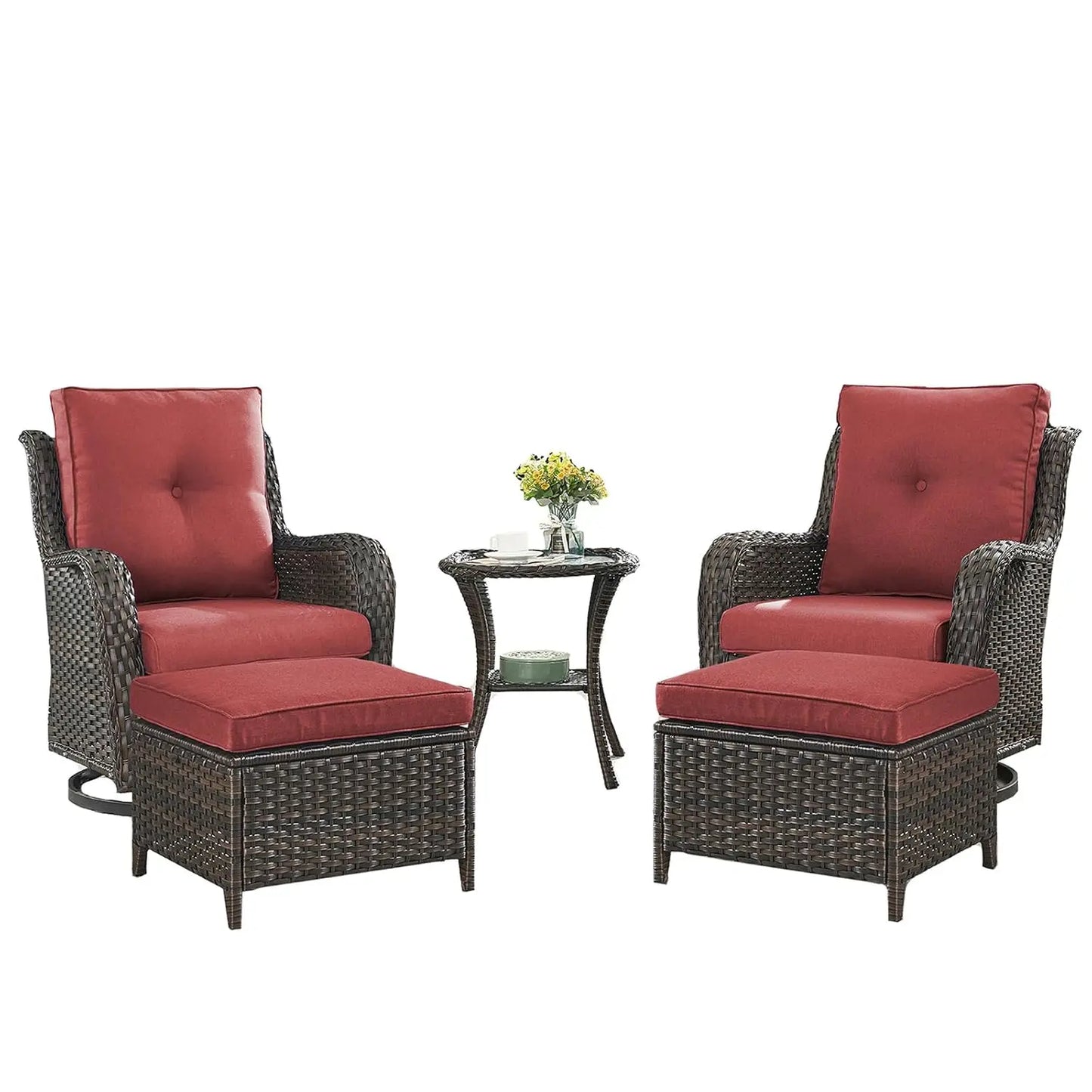 Wicker Patio Furniture Set - 5 Piece Rattan Outdoor Sectional Conversation Sets with 2 Swivel Rocking Chairs,2, Customized