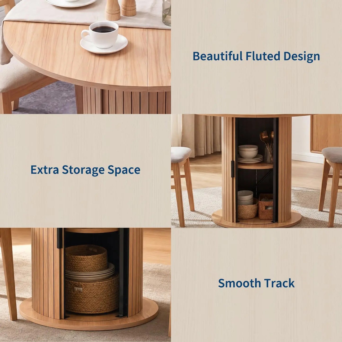 31.5in Round Dining Table For 2-4, Space Saving Kitchen Table With Center Storage, Farmhouse Wood Table For Homes & Dining Rooms