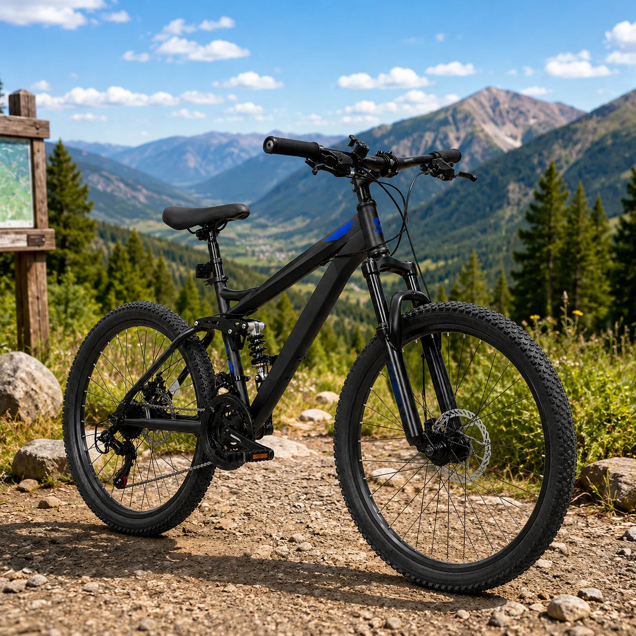 24/26/27.5 Inch Full Suspension Mountain Bike 21-Speed Mechanical Disc Brakes Suitable for Men and Women, Youth Bicycles Easy to Assemble