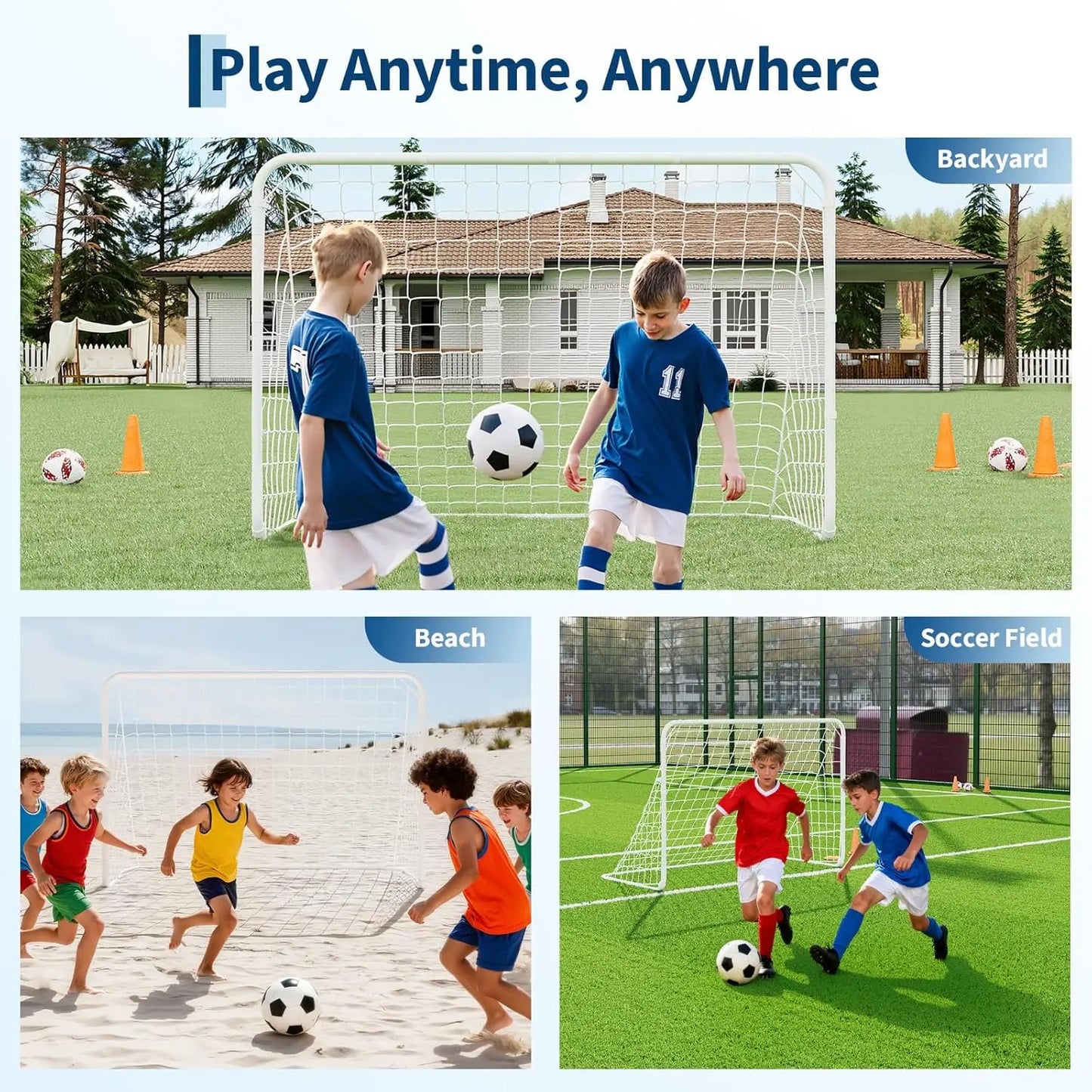 HiMISS Portable Soccer Goal With Steel Frame And Ground Stakes