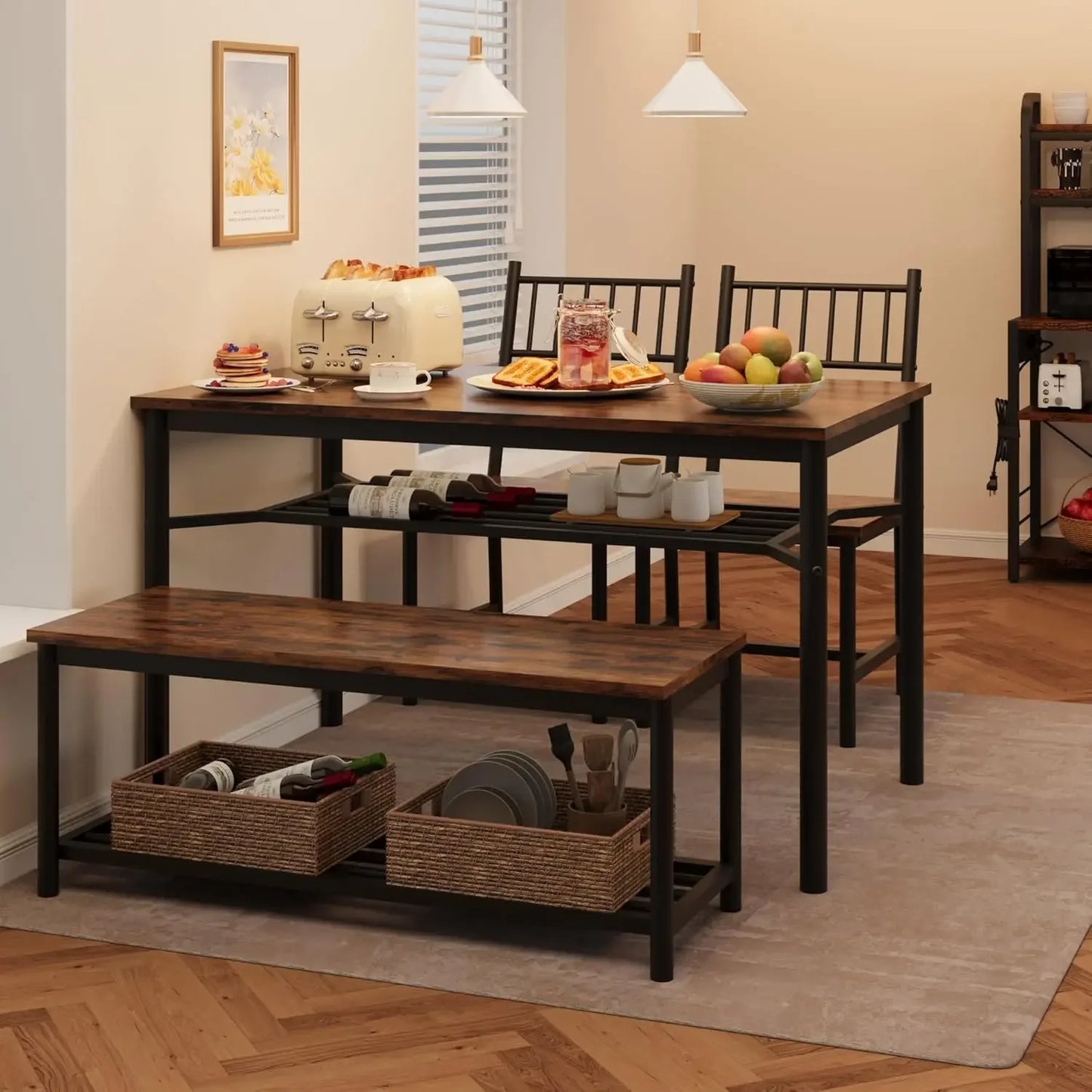 BestsellerBestsellerDining Table Set for 4 with Bench and Chairs, 4-Piece Kitchen Table Set with Storage – Space-Saving Dining T