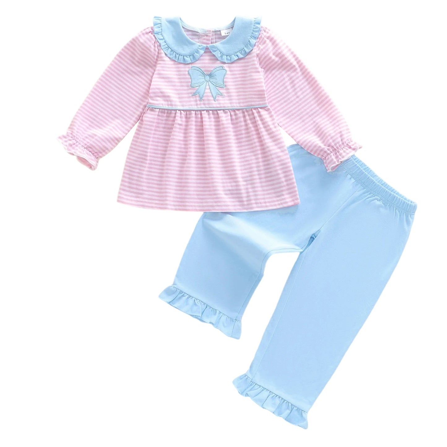 Girls 2-Piece Outfit With Bow Collar For Fall Fashion