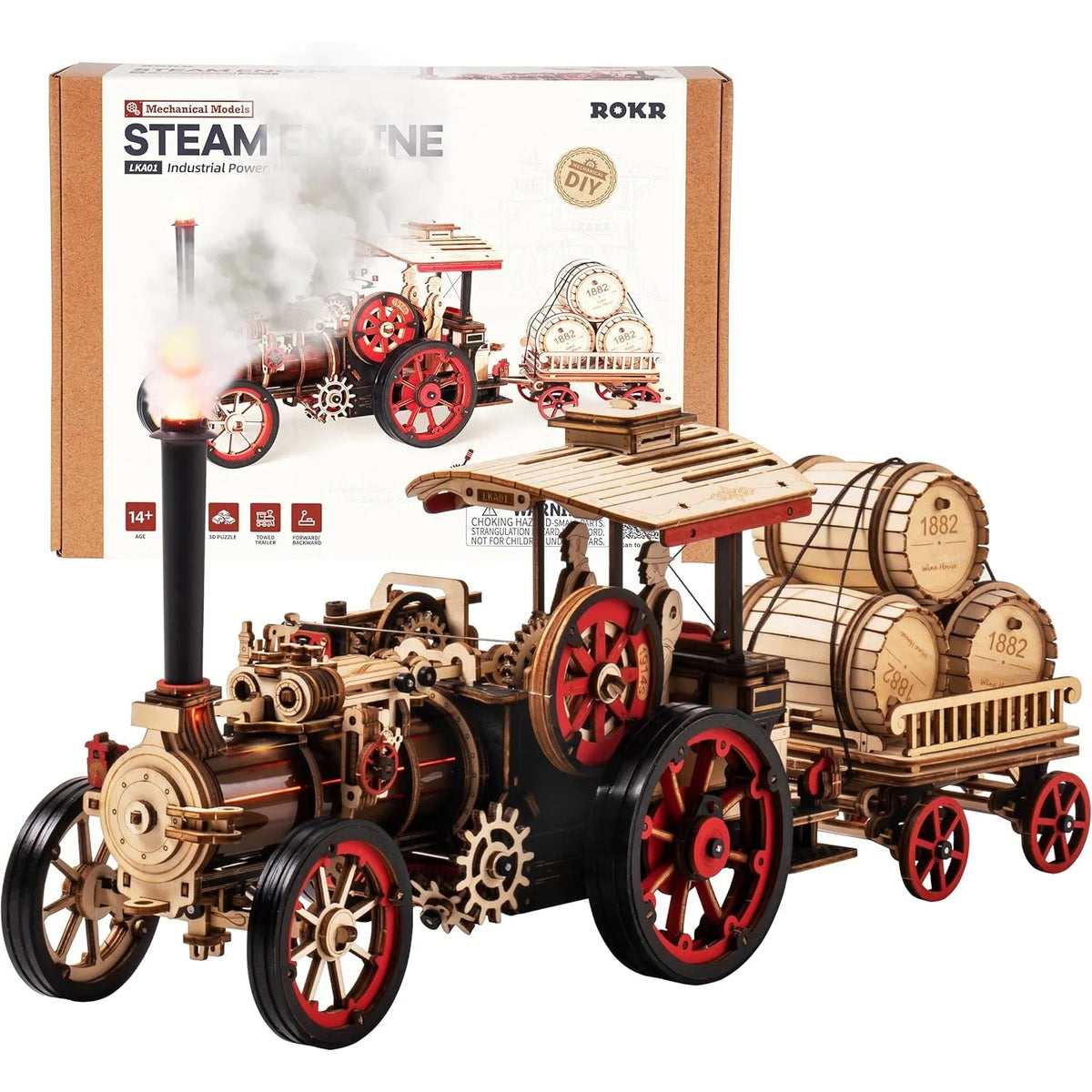 ROKR Wooden Steam Engine 3D Mechanical Puzzle Building Kit