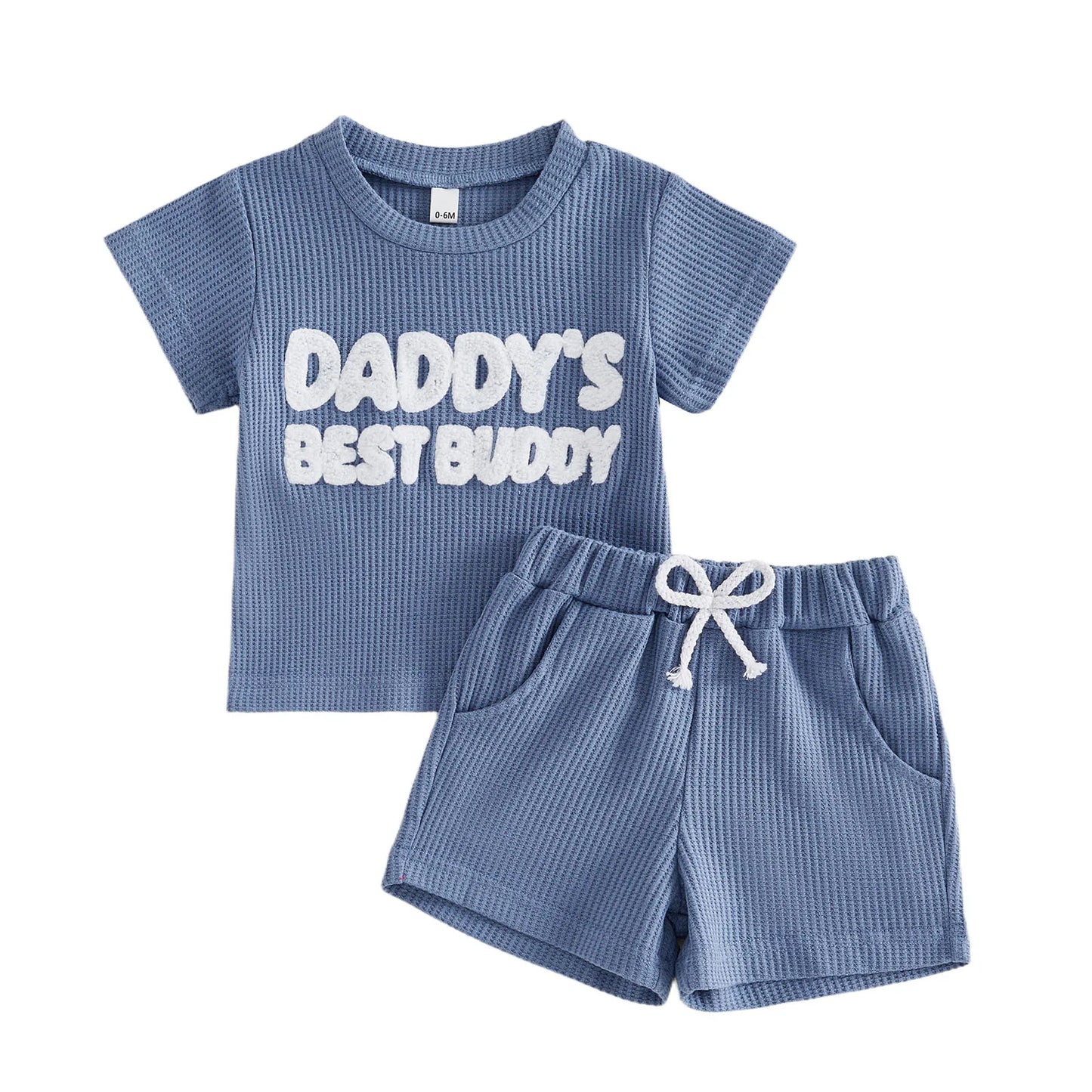 Infant Boy s Stylish Summer Ensemble with Embroidered Letters Crew Neck Short Sleeves and Matching Shorts - 2 Piece Set