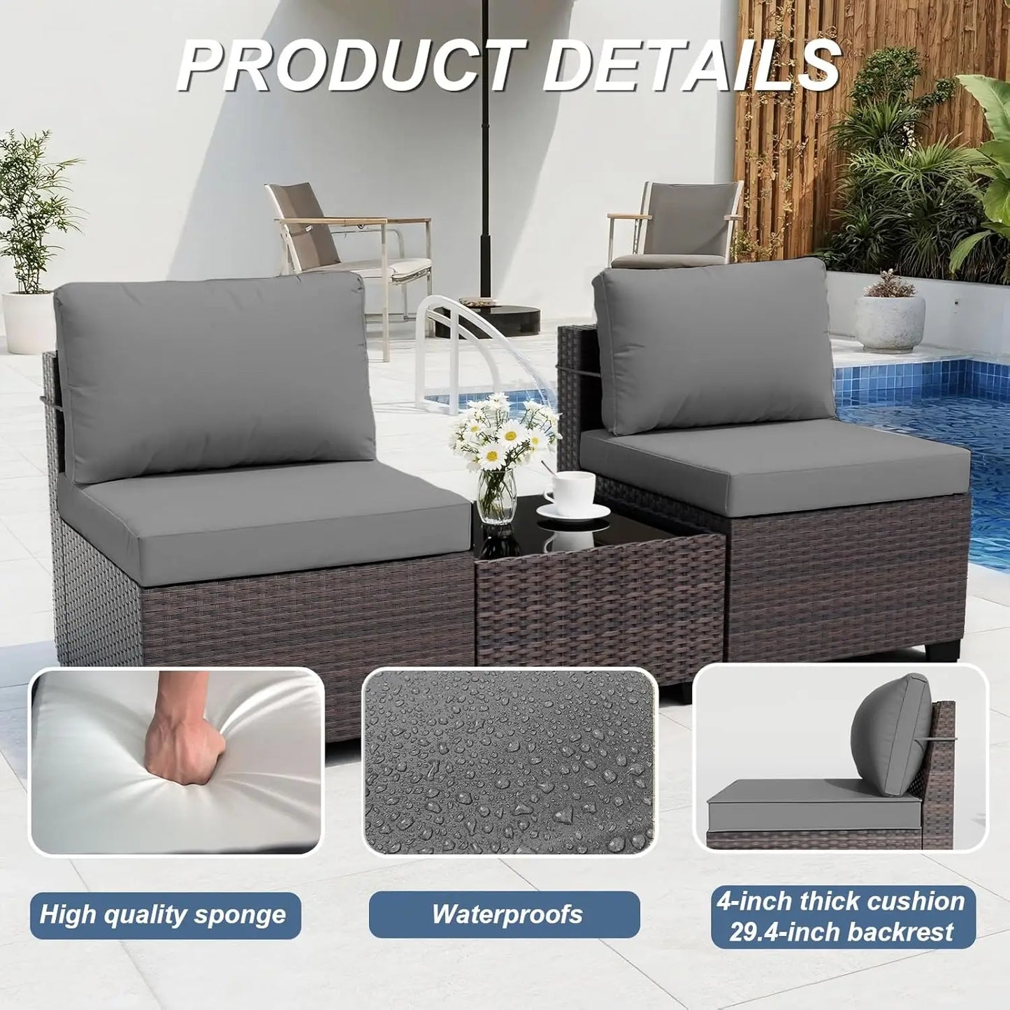 Patio Furniture Set with Coffee Table, 9 Pieces Outdoor Sectional with Wide Seat and Thick Cushion, All Weather, Customized