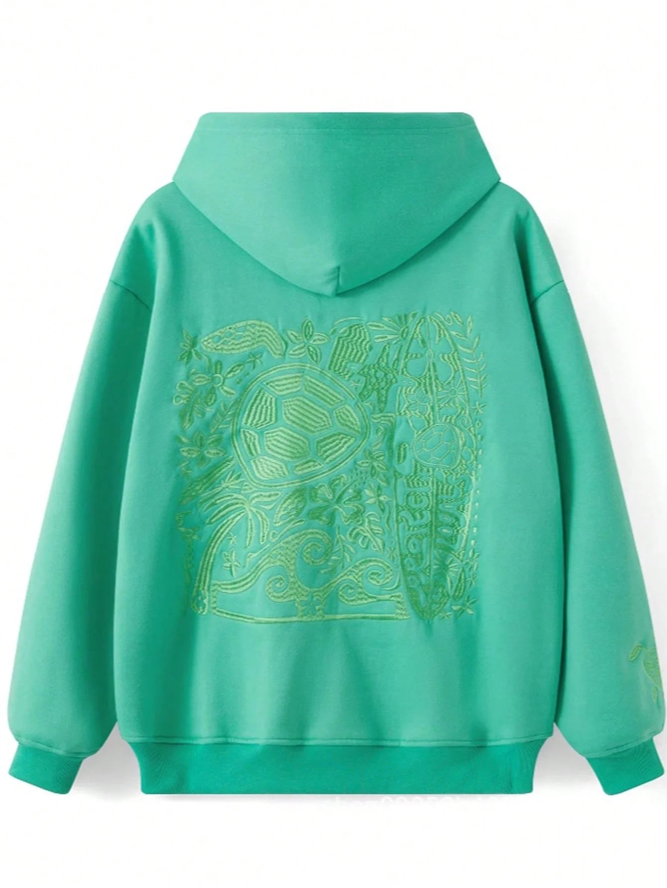 Women Embroidered Ocean Pattern Hoodie With Turtle Embroidery