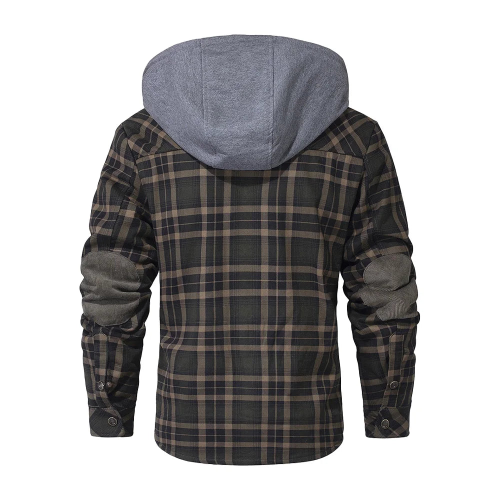 Men's Winter Hooded Plaid Flannel Sherpa Lined Jacket