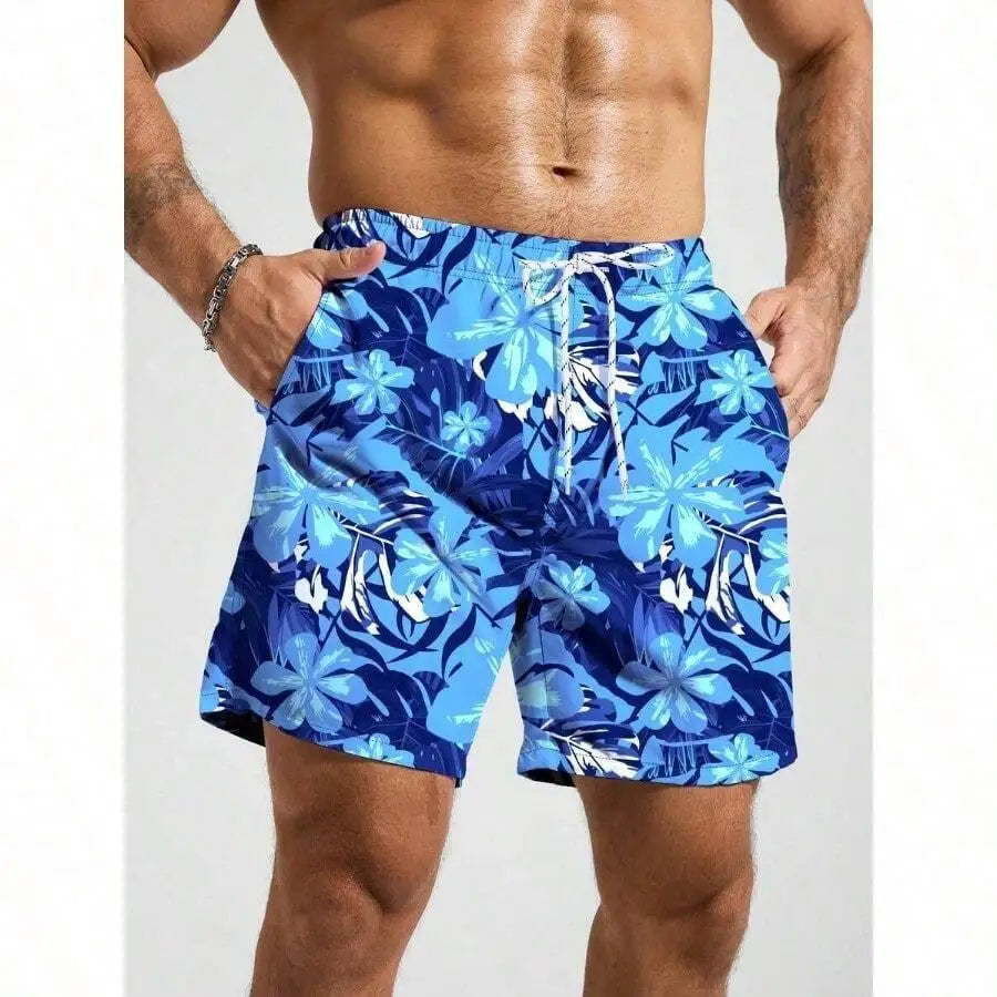 Men Floral Print Loose Fit Beach Shorts Bermuda Style Vacation Swimwear