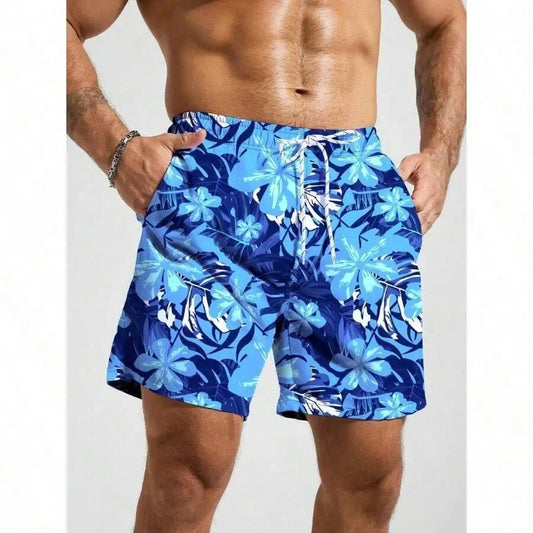 Men Floral Print Loose Fit Beach Shorts Bermuda Style Vacation Swimwear