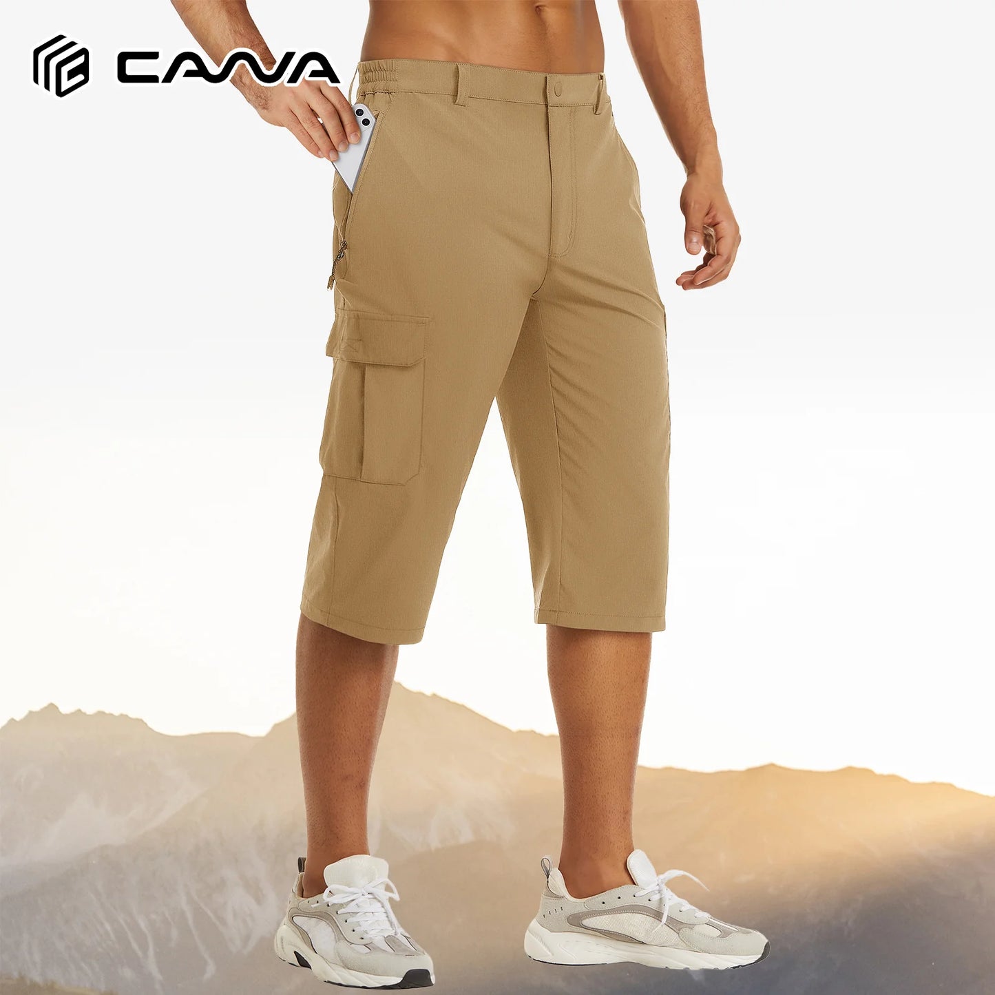 Mens Summer Quick Dry 3/4 Capri Pants Casual Multi-Pockets Lightweight Shorts Outdoor Hiking Cargo Nylon Pants Workout