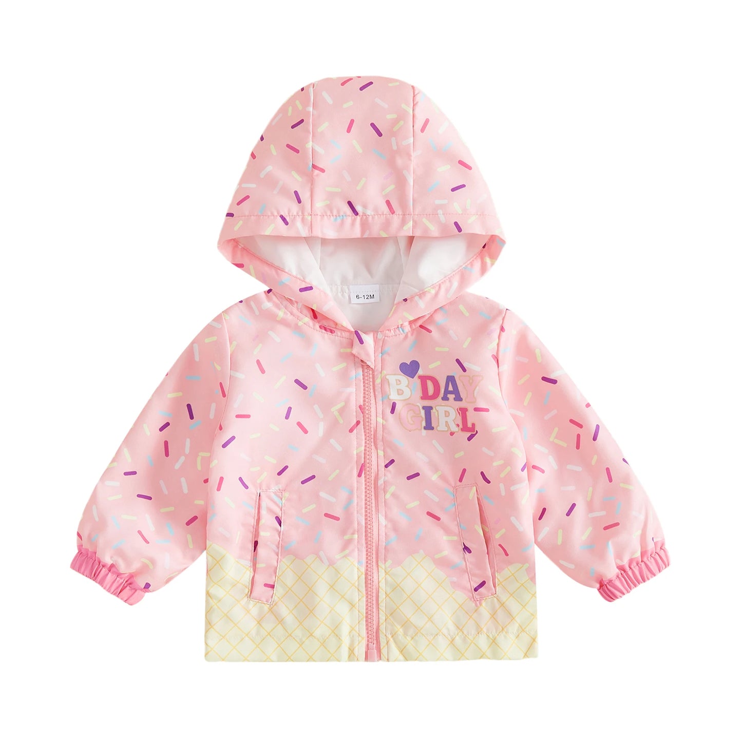 Long Sleeve Closure Zip Girl Birthday Hood Cute Zip Closure Coat Girl Birthday Jacket Cute Print Durable Long Sleeve Closure