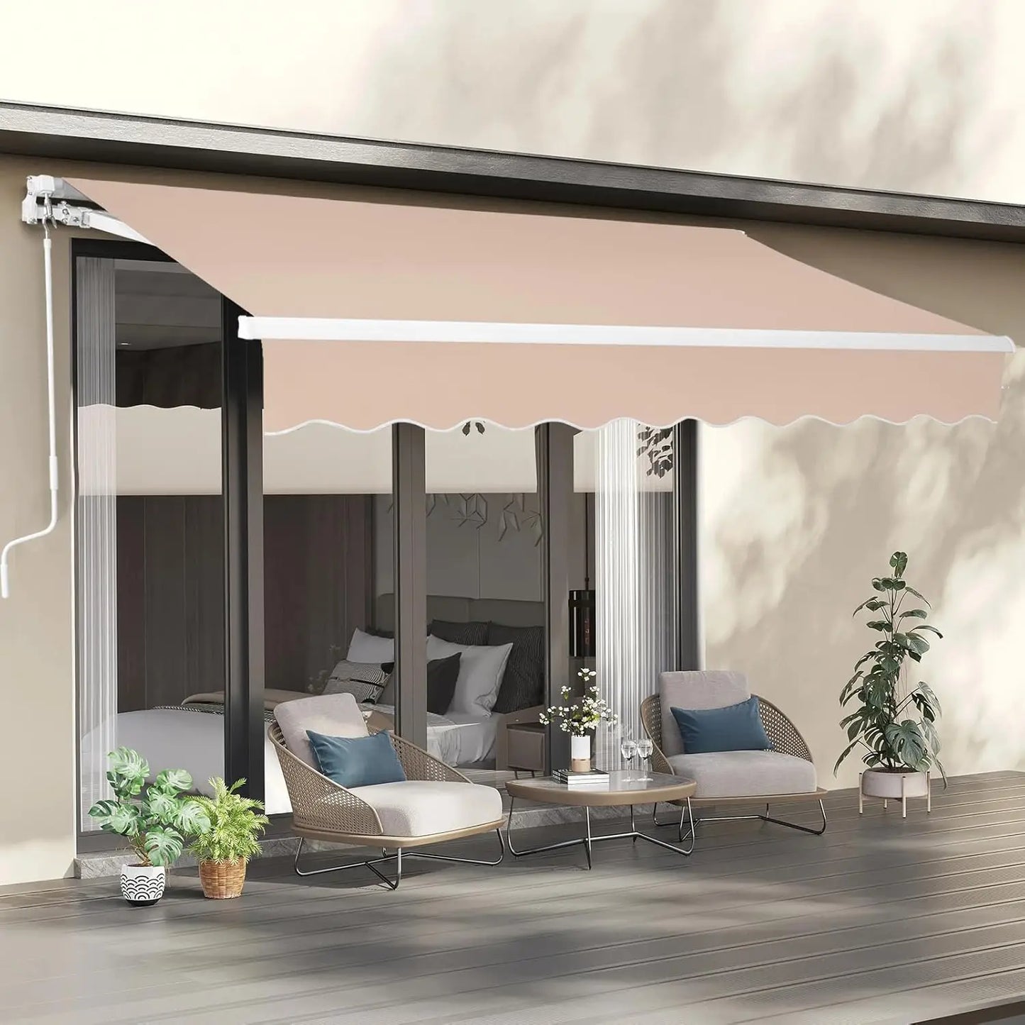 12' x 10' Retractable Awning for Patio Awning Door Awning with Manual Crank Handle, Aluminum Frame Door Canopy UV Resistant